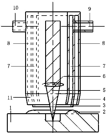 Laser electrochemical combined machining device with dual flow channels