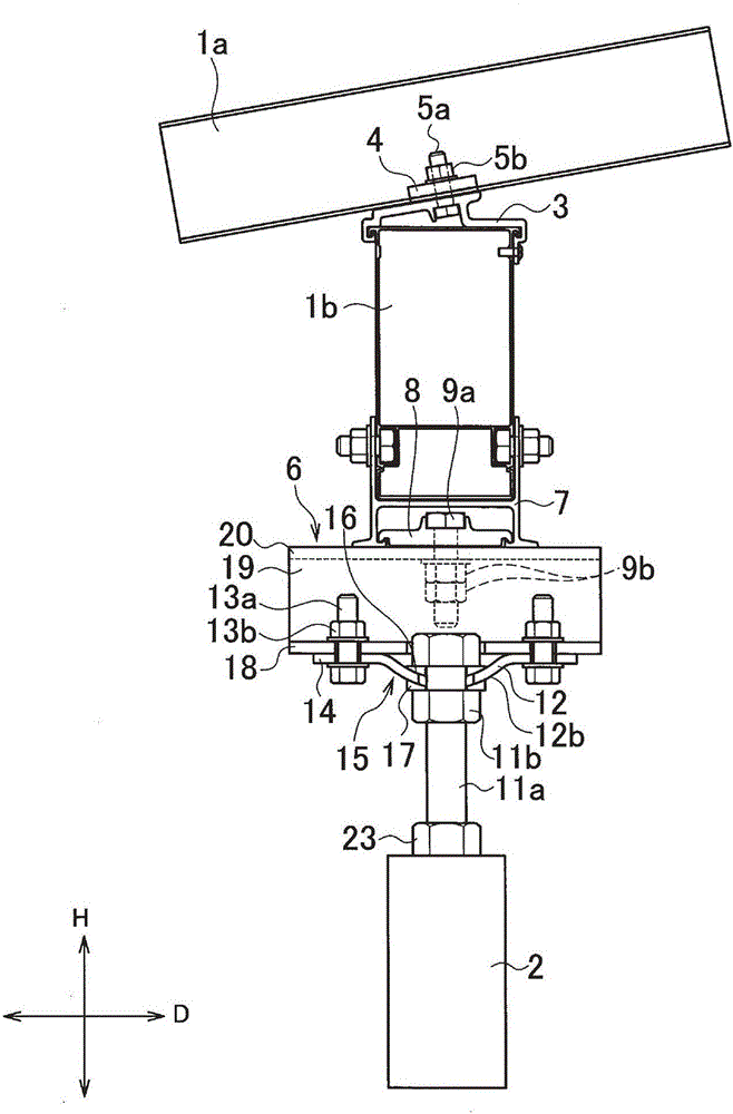 Spherical support component and solar panel stand fixing structure