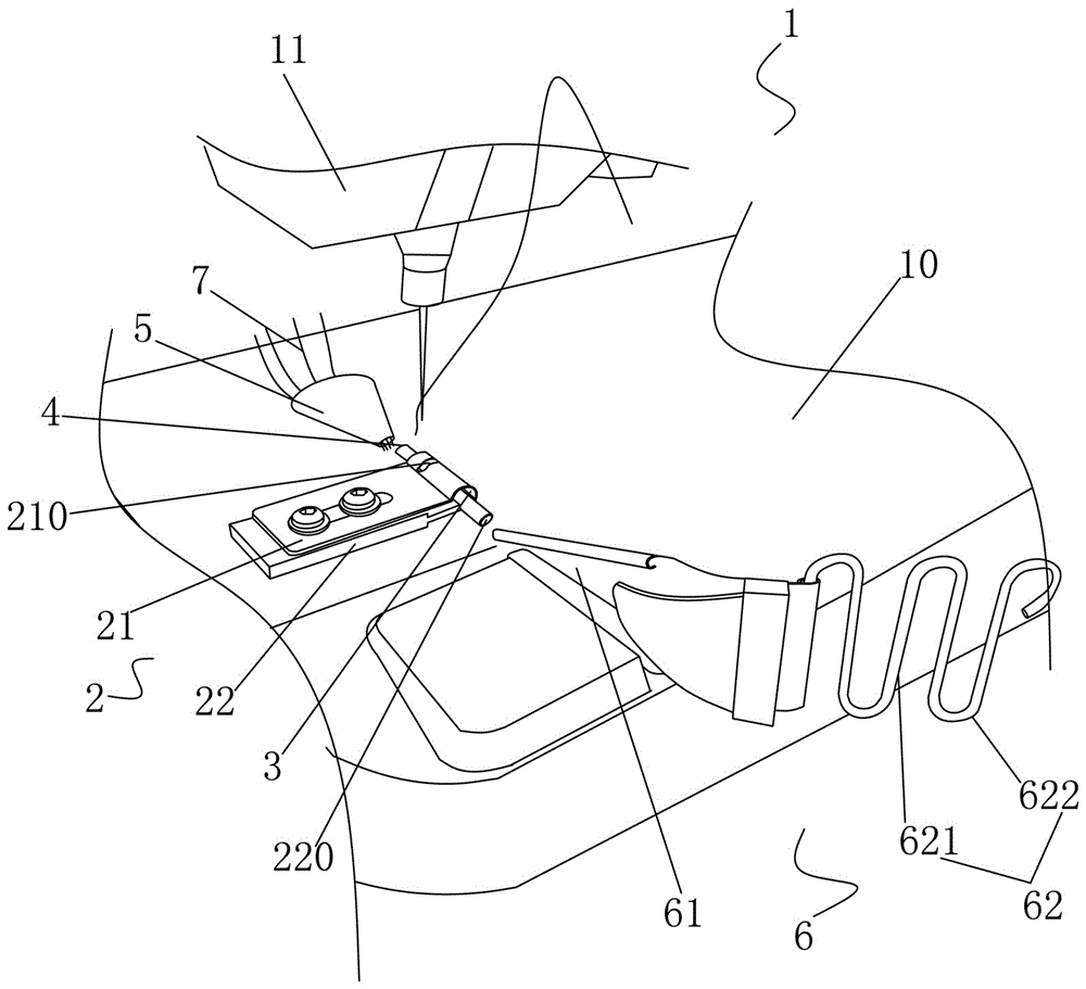 Integral sewing and overturning forming device for coiled button manufacture and forming method for coiled button manufacture