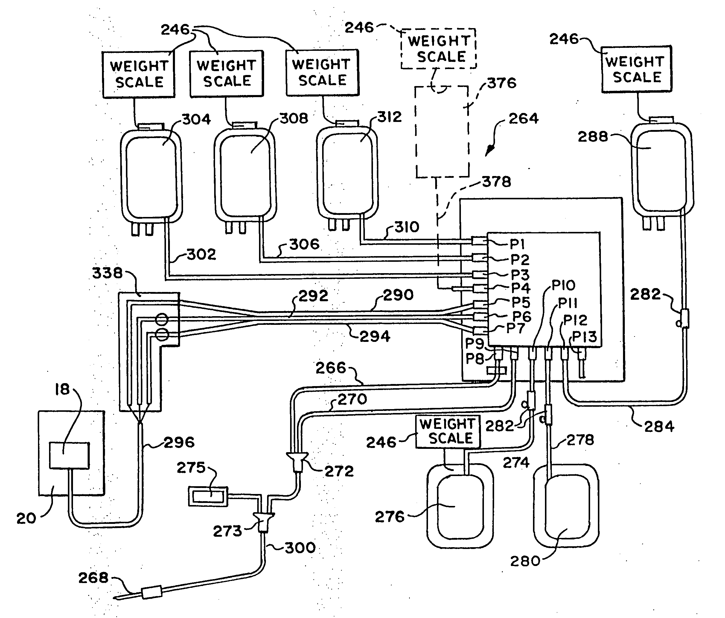 Blood processing systems with fluid flow cassette with a pressure actuated pump chamber and in-line air trap