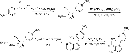 Method for preparing 4-amino-3-(4-aminobenzene)furo[2,3-d] pyrimidine