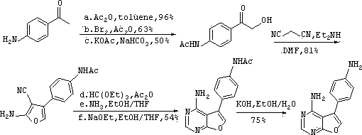 Method for preparing 4-amino-3-(4-aminobenzene)furo[2,3-d] pyrimidine