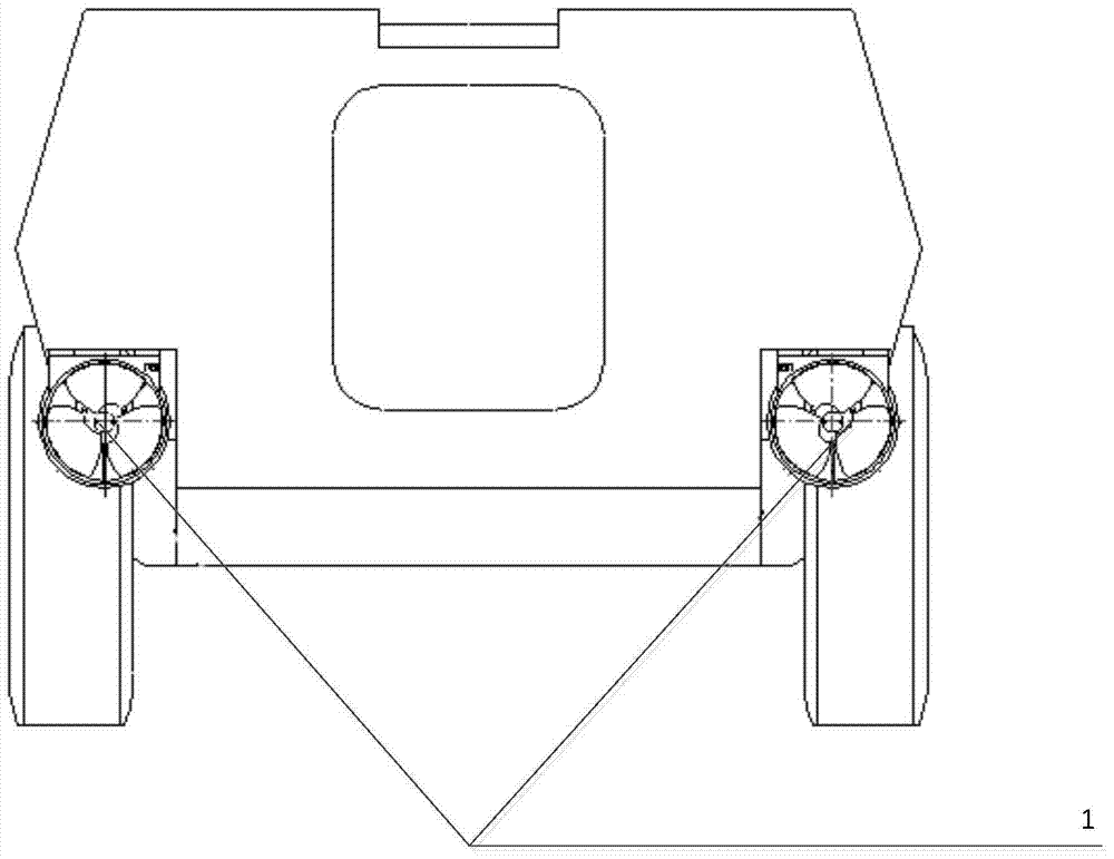 A propulsion assembly for an amphibious wheeled vehicle