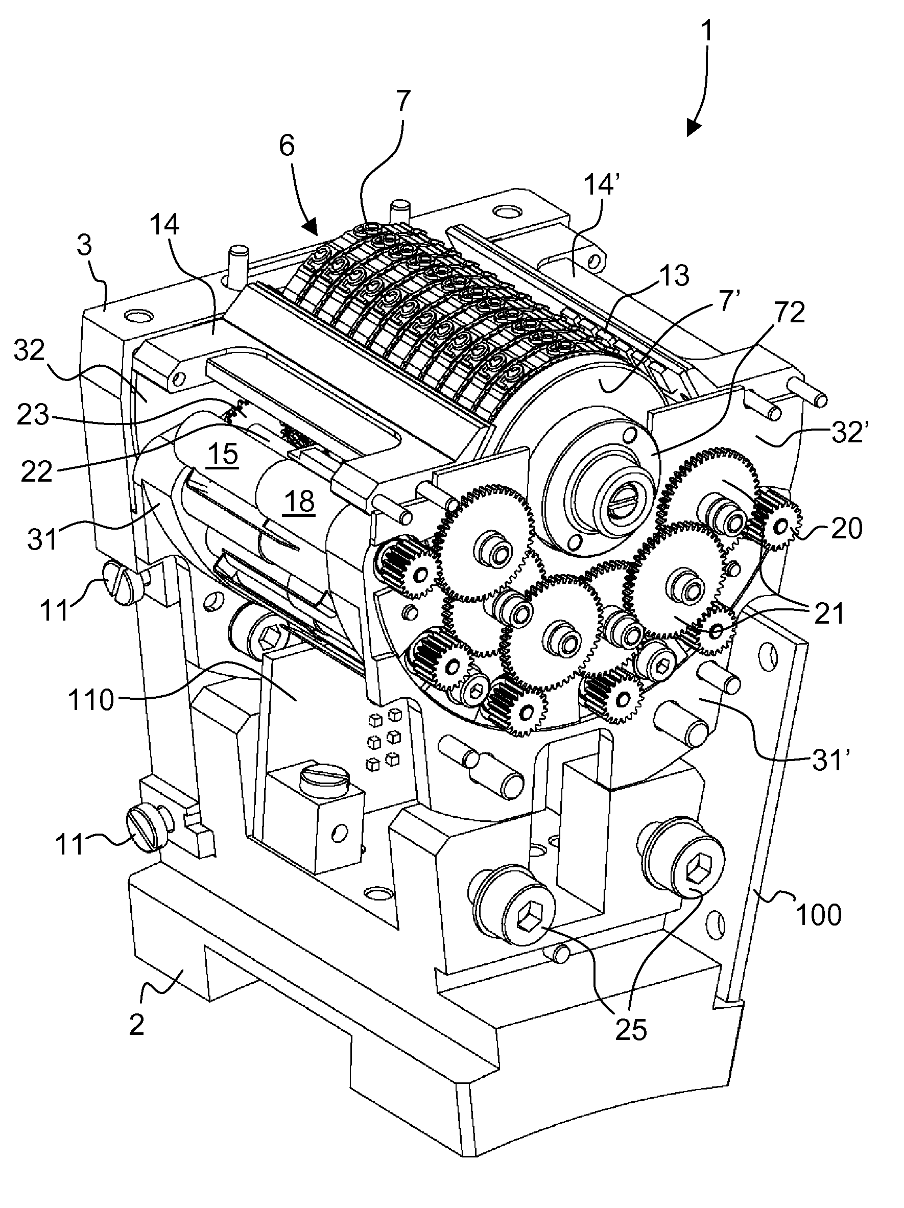 Numbering device for typographic numbering