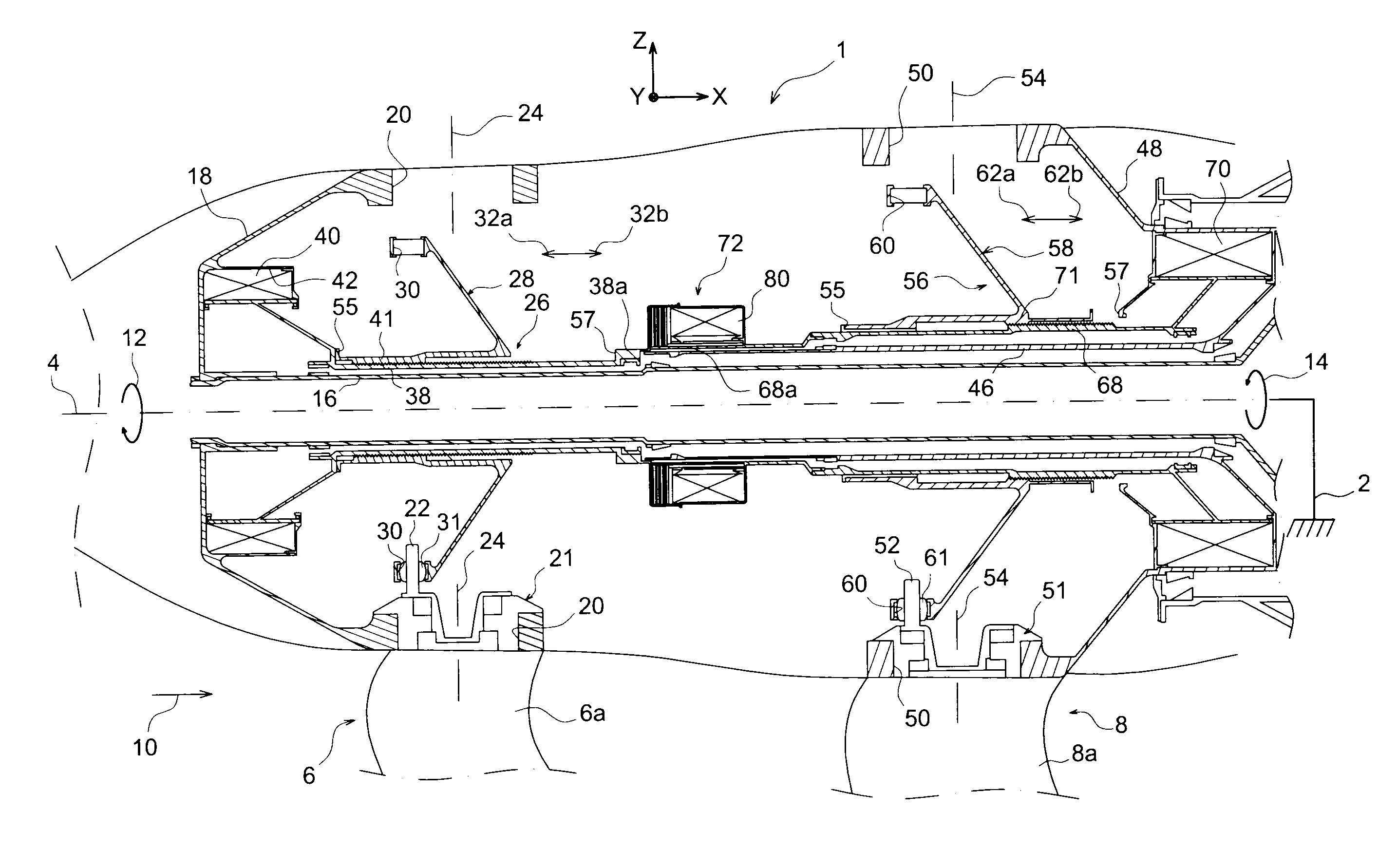 System of counter-rotating propellers with a feathering device for propeller blades