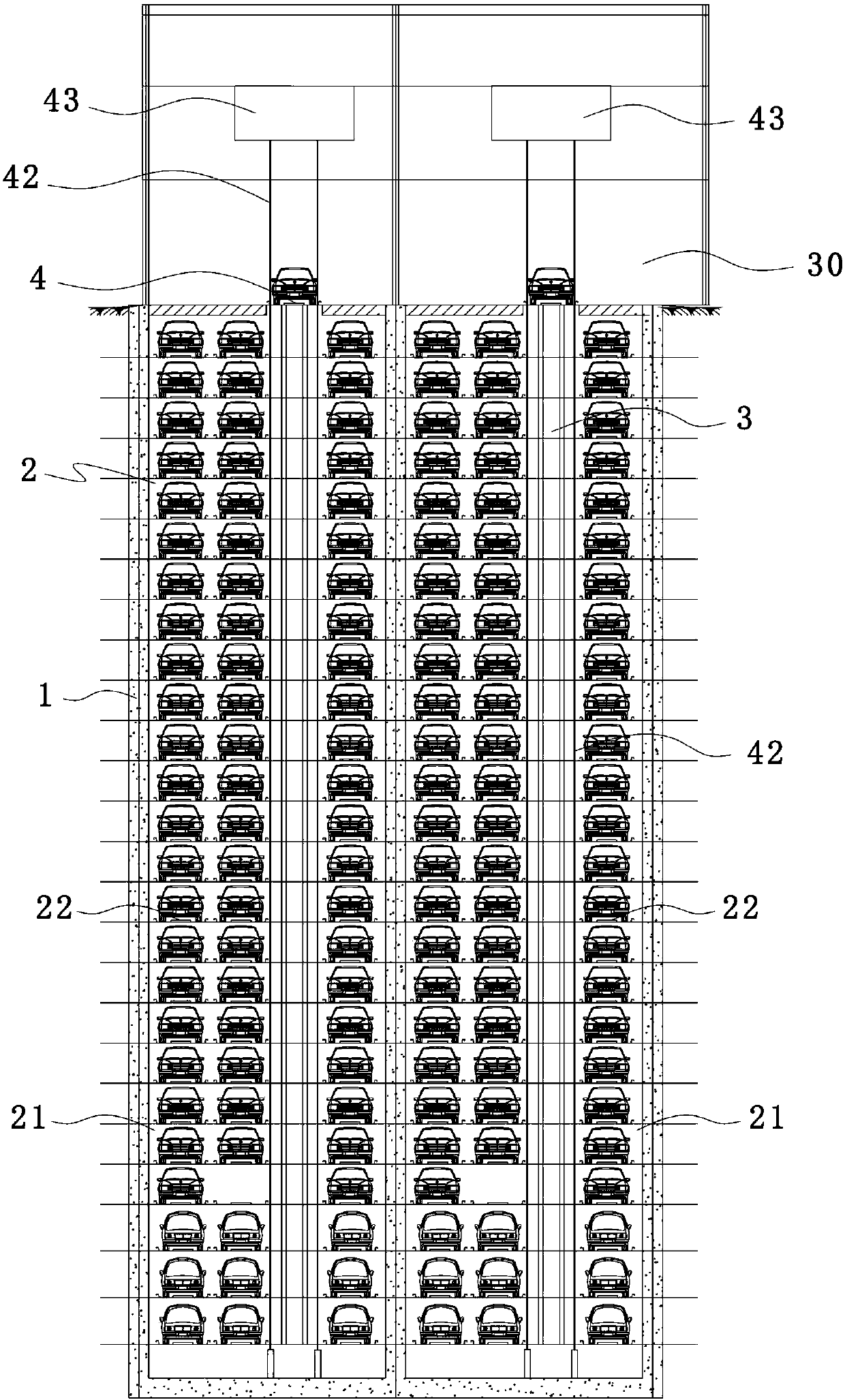 Deep well intelligent garage and construction method thereof