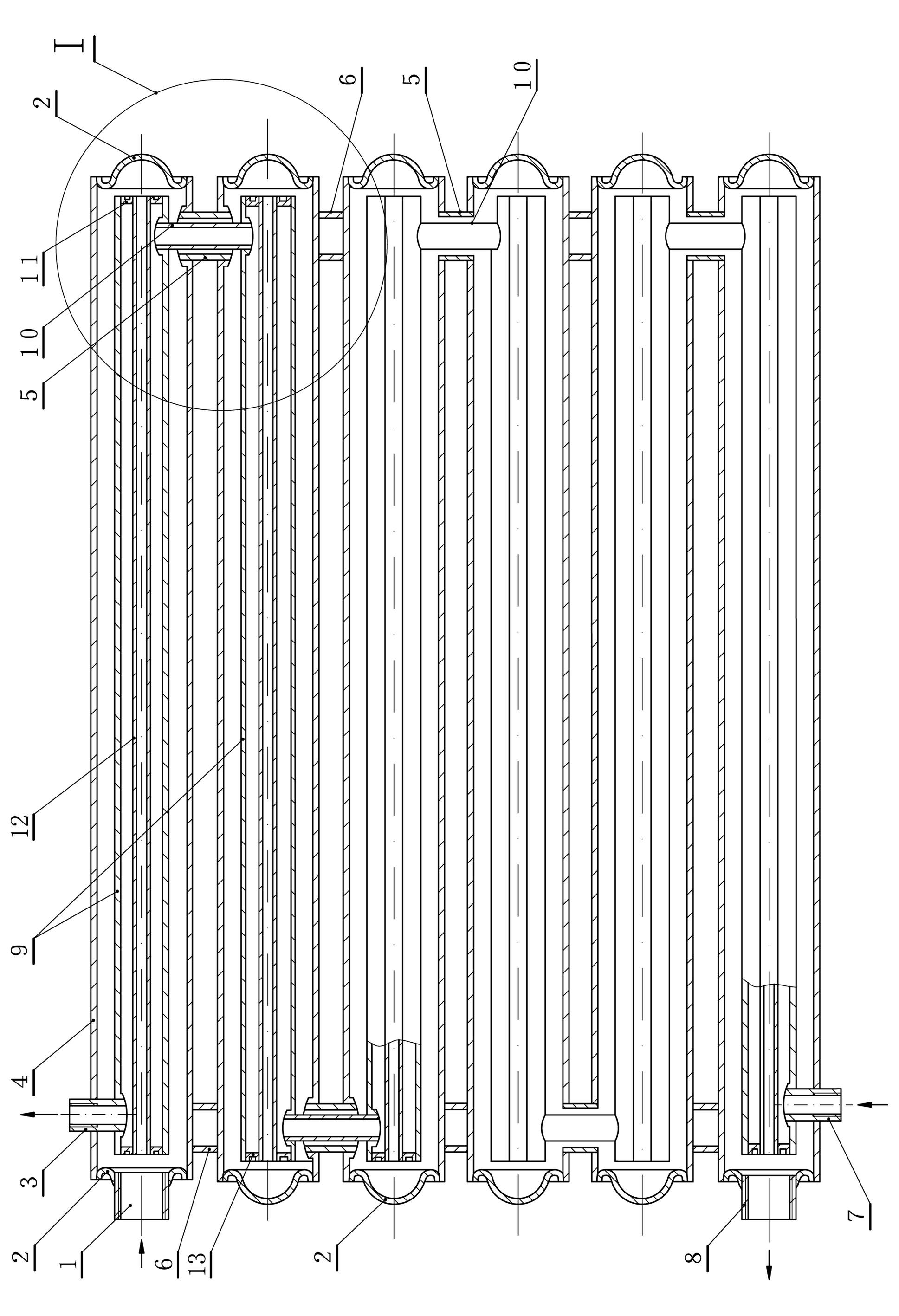 Heat-transfer heat exchanger with double-channel heat supply pipes and production process of heat-transfer heat exchanger with double-channel heat supply pipes