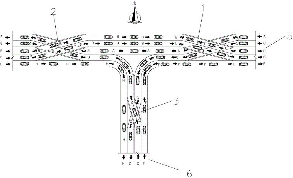 Cross-free continuous traffic system for T-junction lane and control method of cross-free continuous traffic system