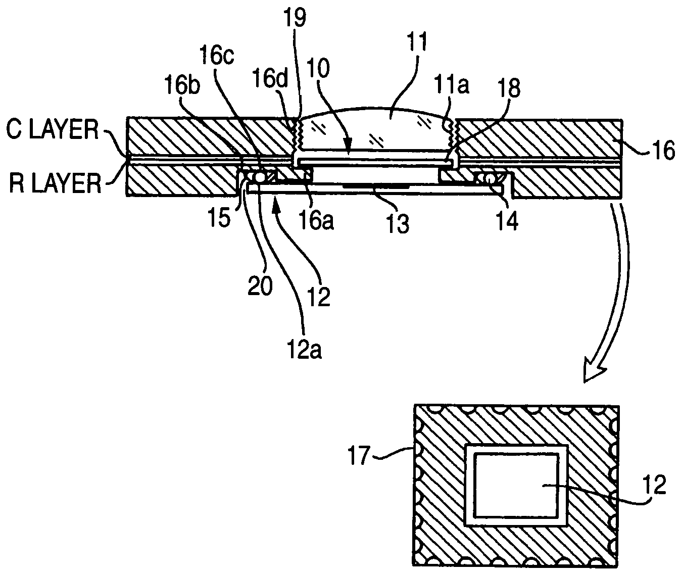 Imaging device package camera module and camera module producing method