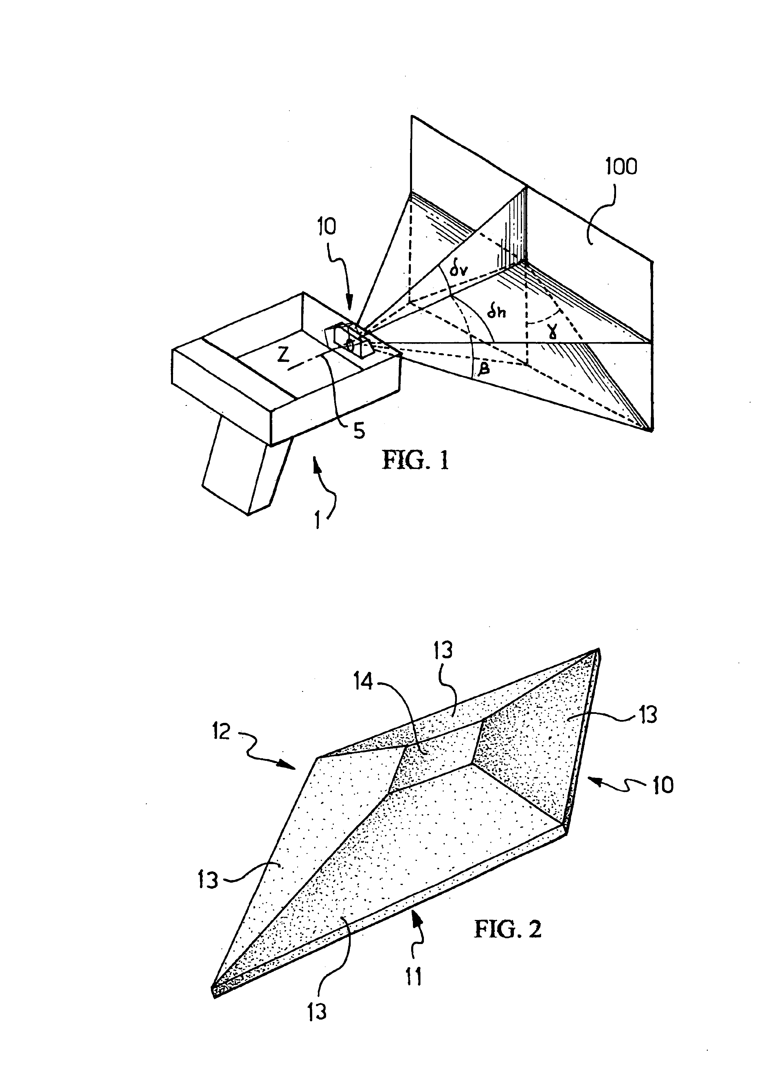 Device and optical element for the aiming and the visual indication of reading area of a coded information reader
