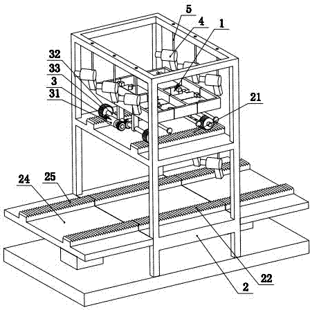 Wood pallet assembling and nailing device