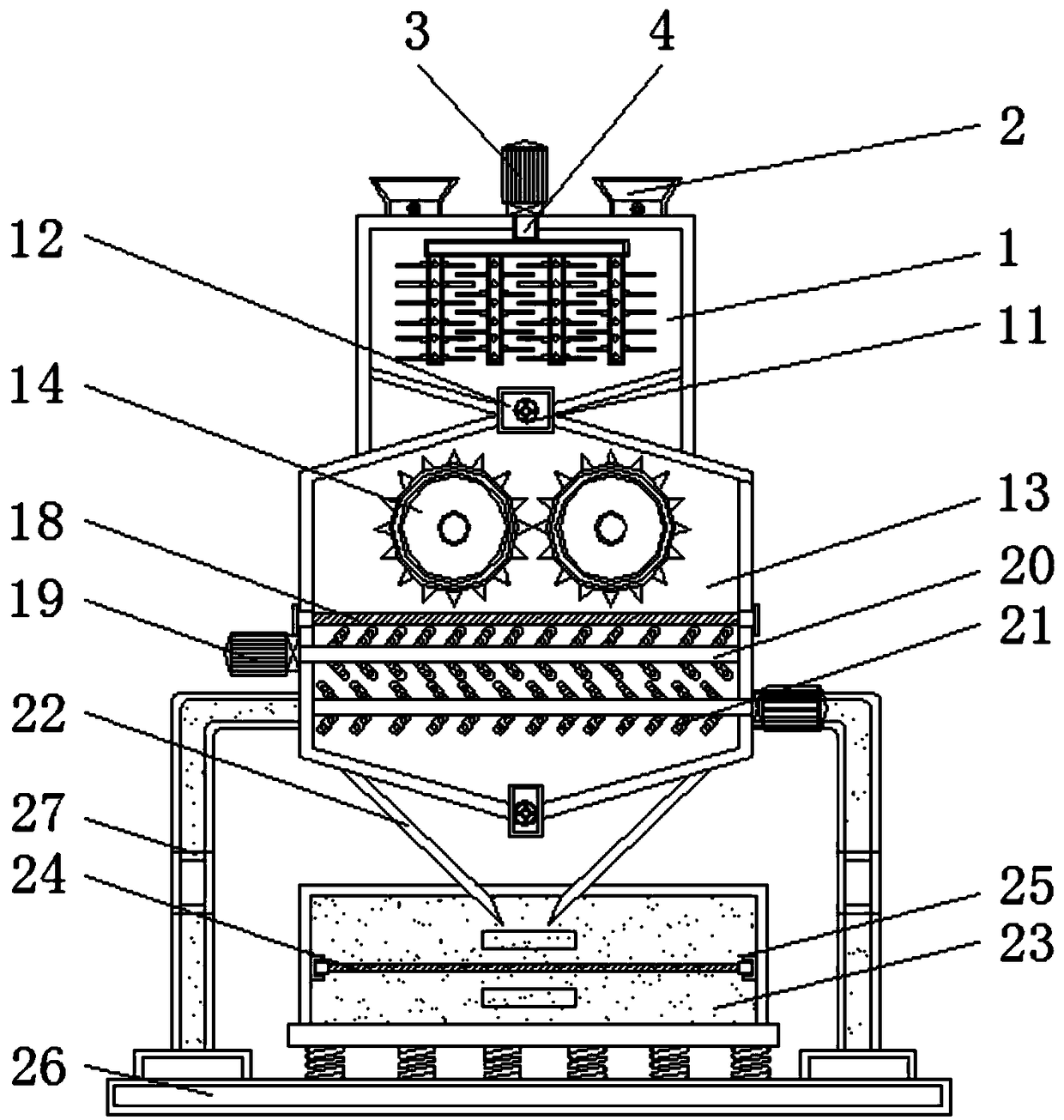 Ore crushing device with dust prevention structure for mine mining