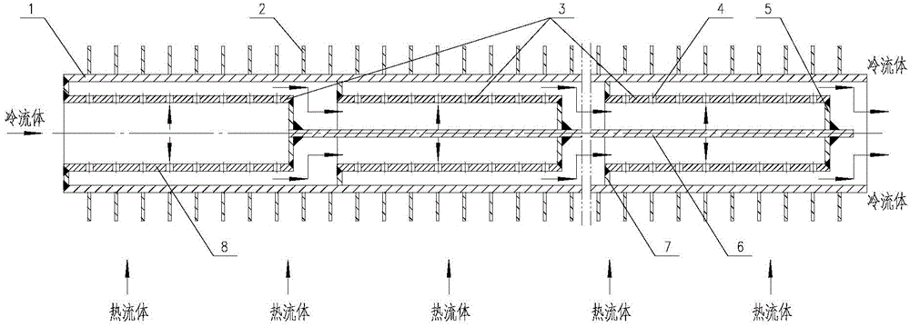 Built-in multi-stage jet pipe type fin heat exchange pipe and manufacturing process thereof