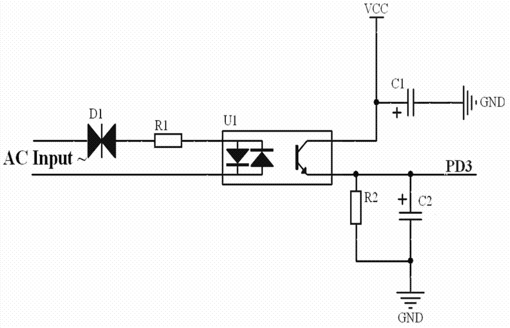 Alternating current detection circuit based on bidirectional optocoupler