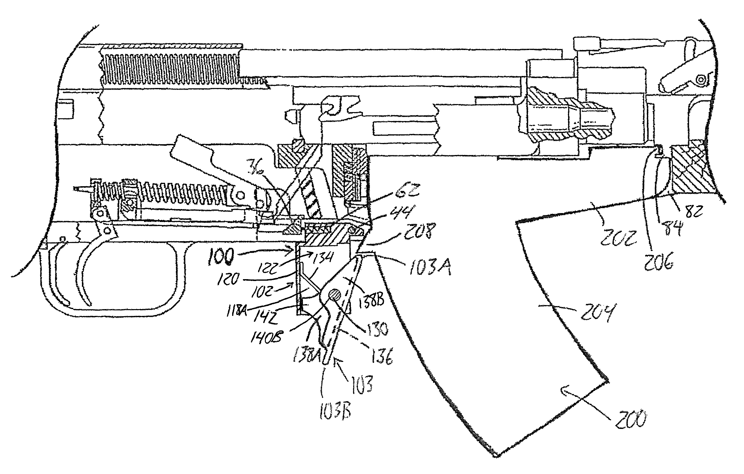 Push-lever magazine release for converting a carbine from clamshell magazines to removable magazines