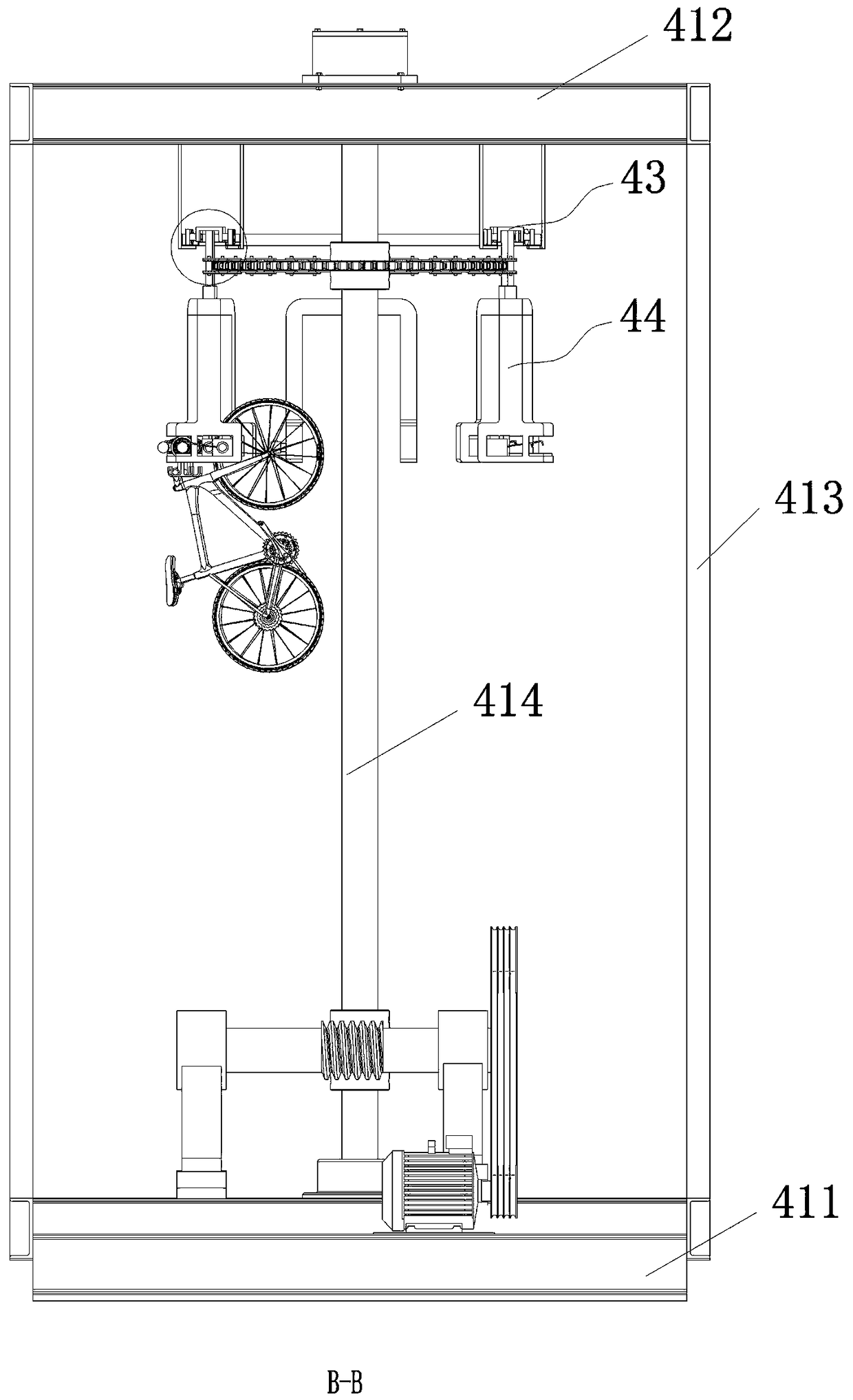 In-garage circulating storage device for bicycle garage