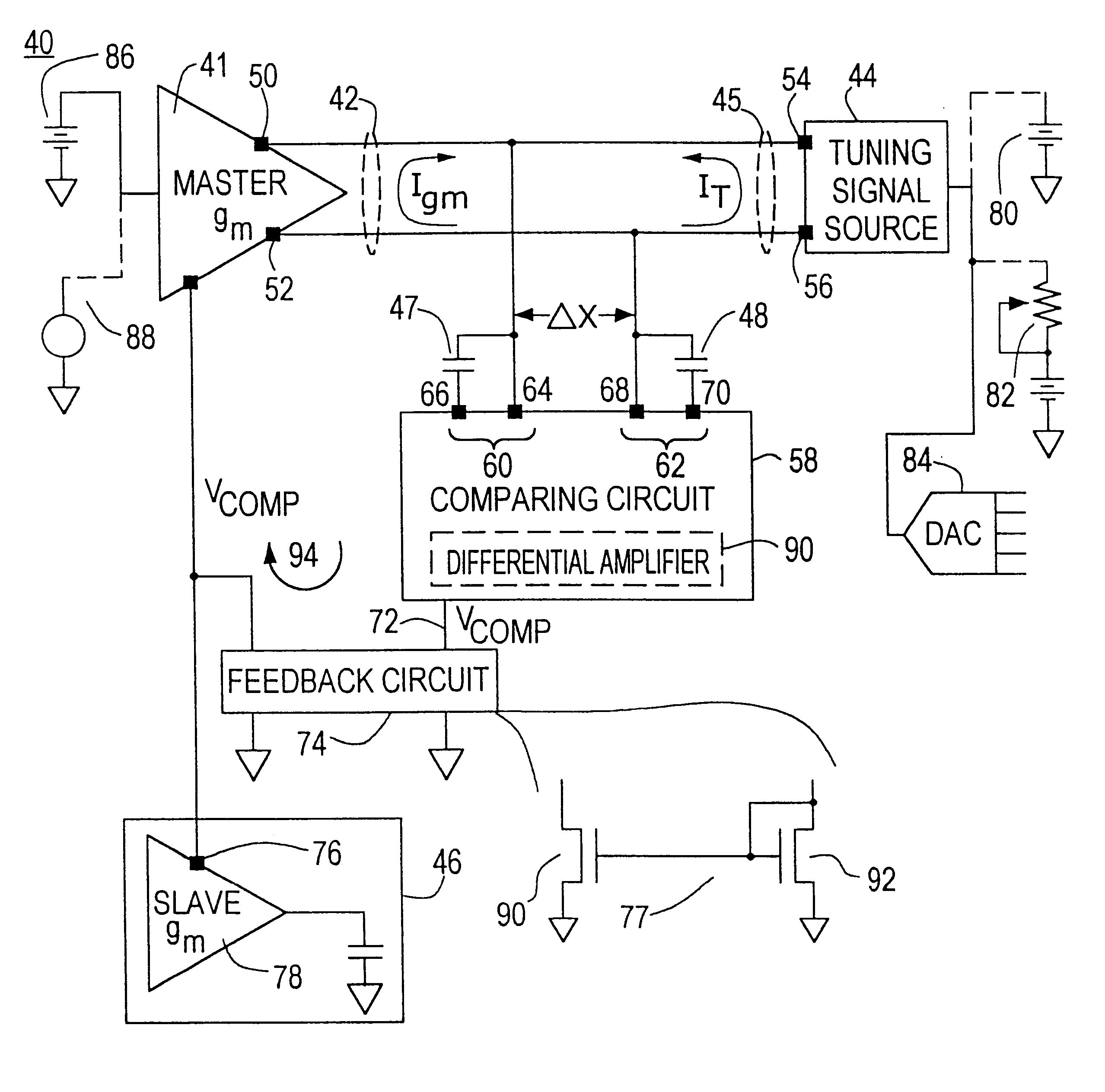 Transconductance filter control system