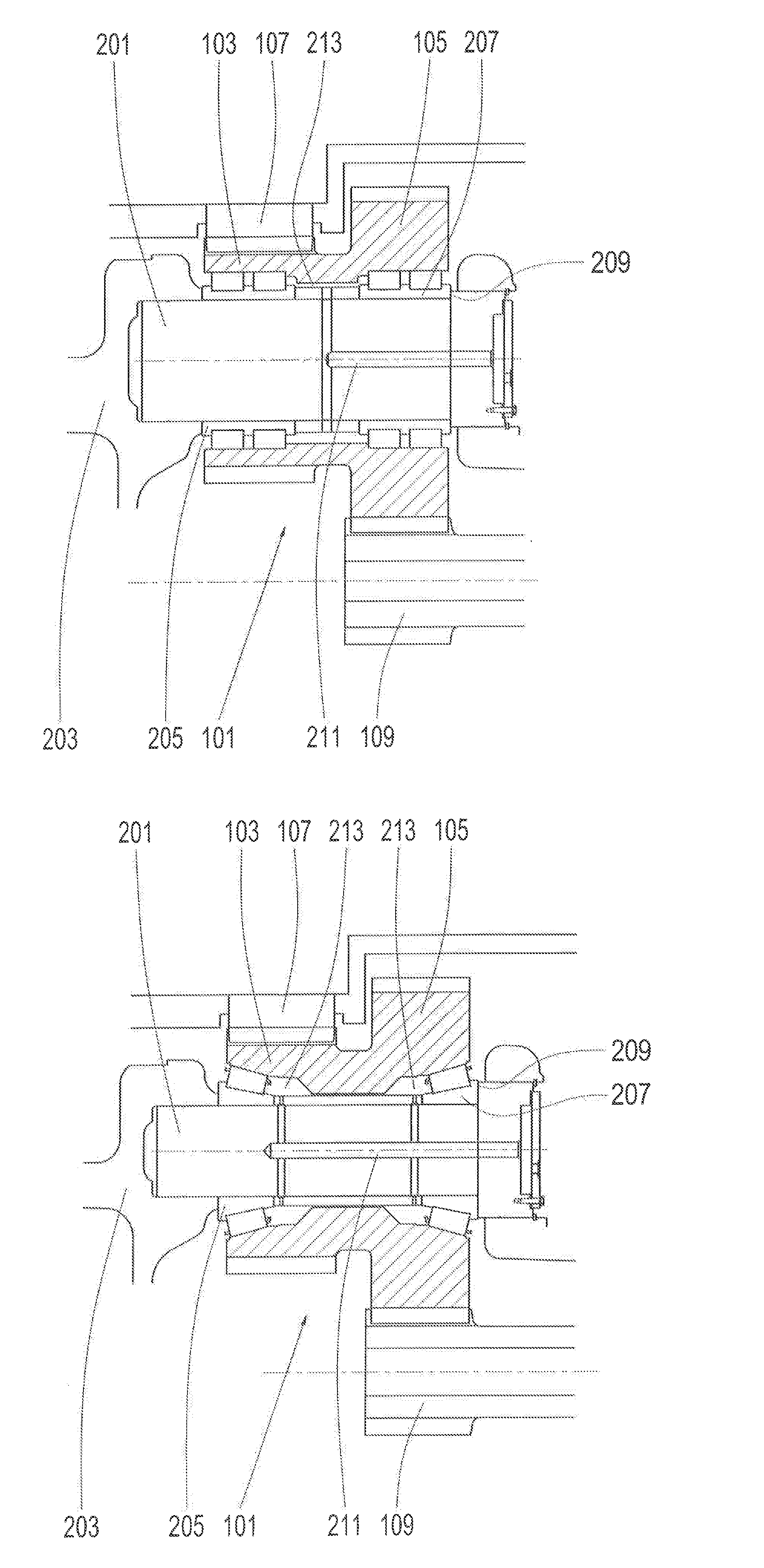 Stepped planetary gear with inner bearing