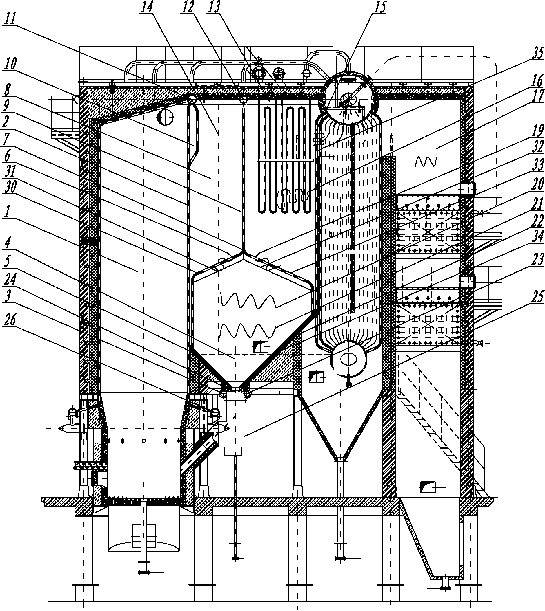 Gas and solid separator of recirculating fluidized bed boiler and boiler containing same