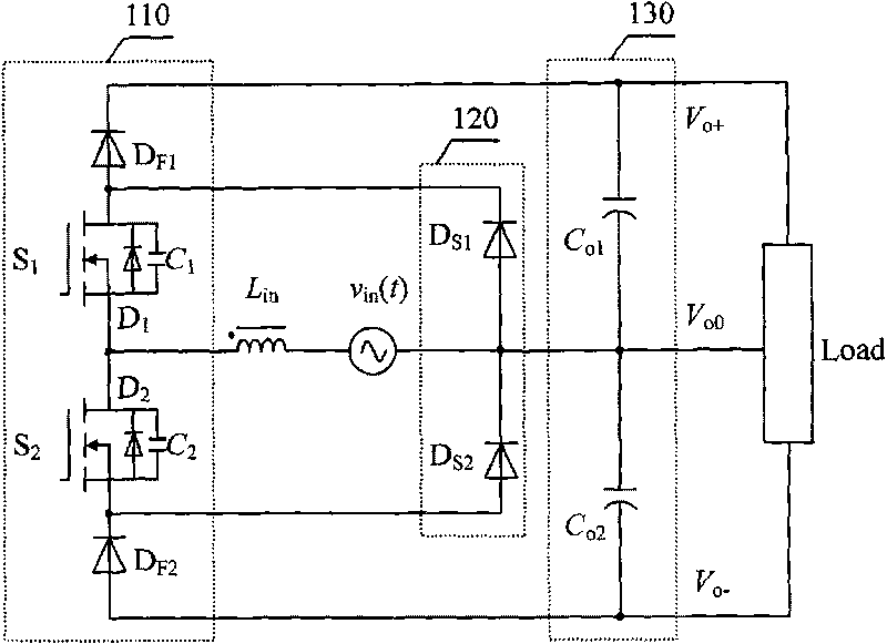 Bridgeless power factor correction converter with single inductance and three levels