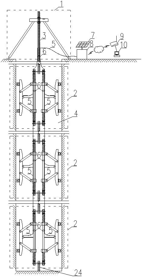 Multi-point aperture displacement measuring device and measuring method