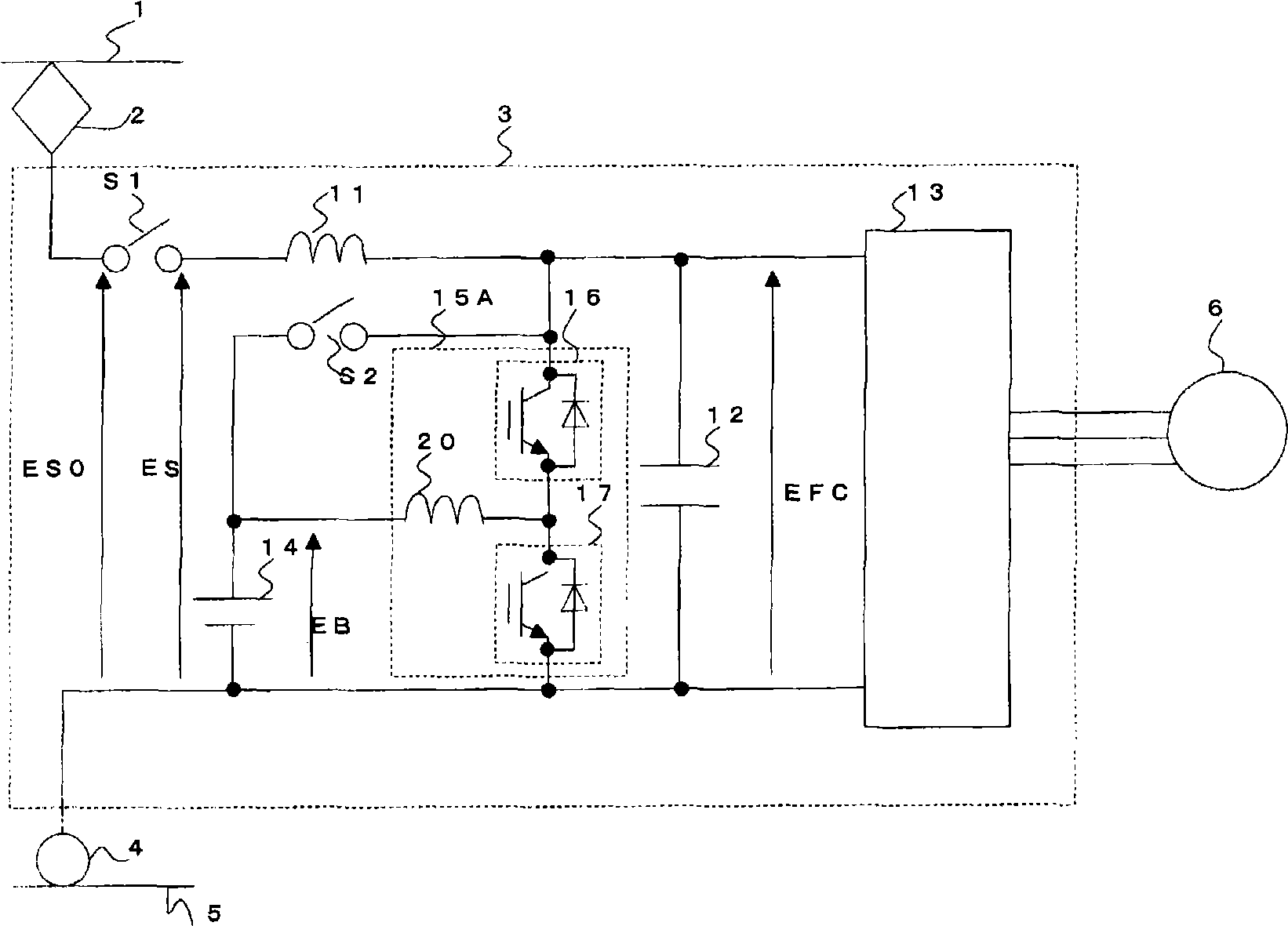 Power converter and controller using such power converter for electric rolling stock