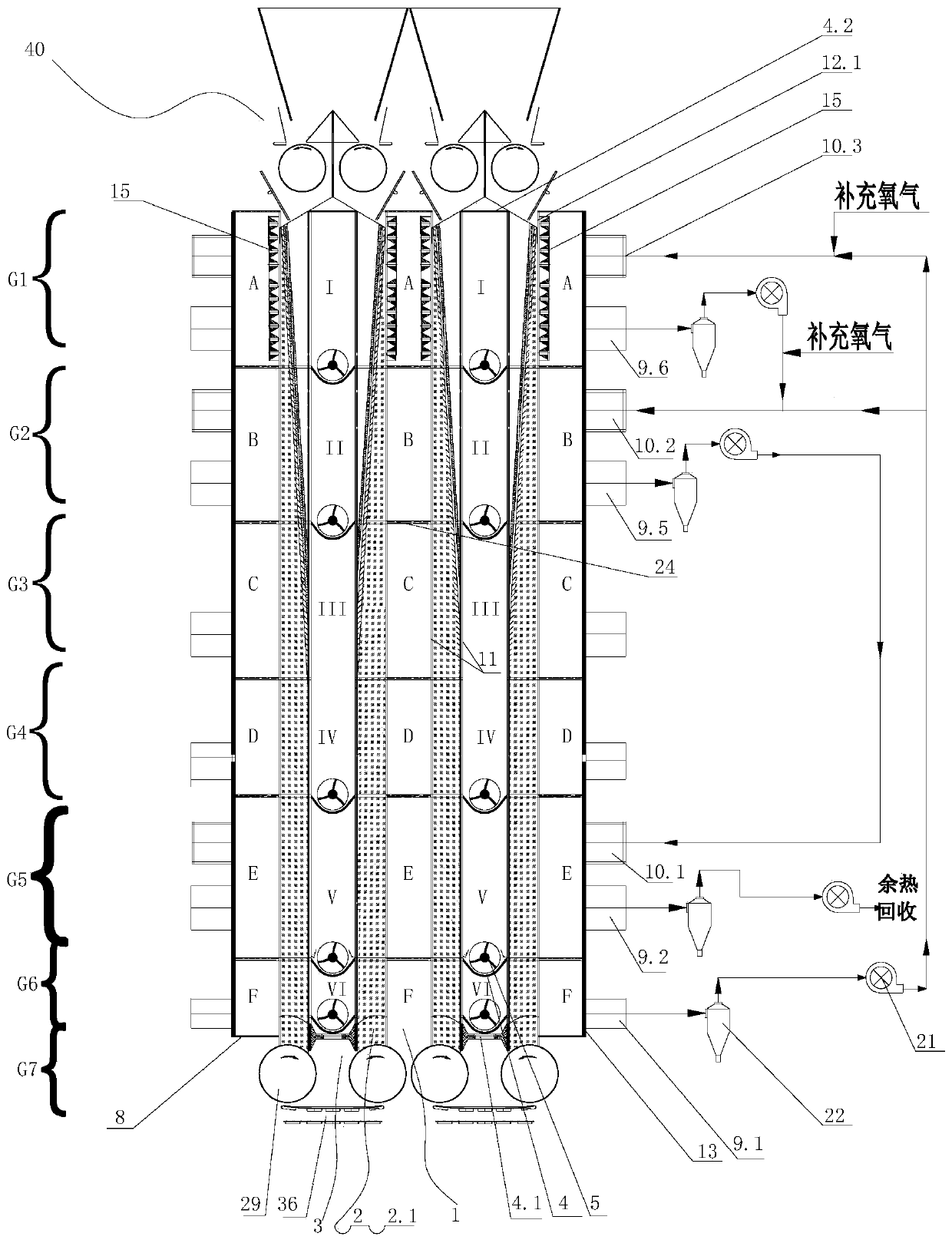 Synchronous waste heat recovery system for sintered flue gas circular online purification based on vertical sintering