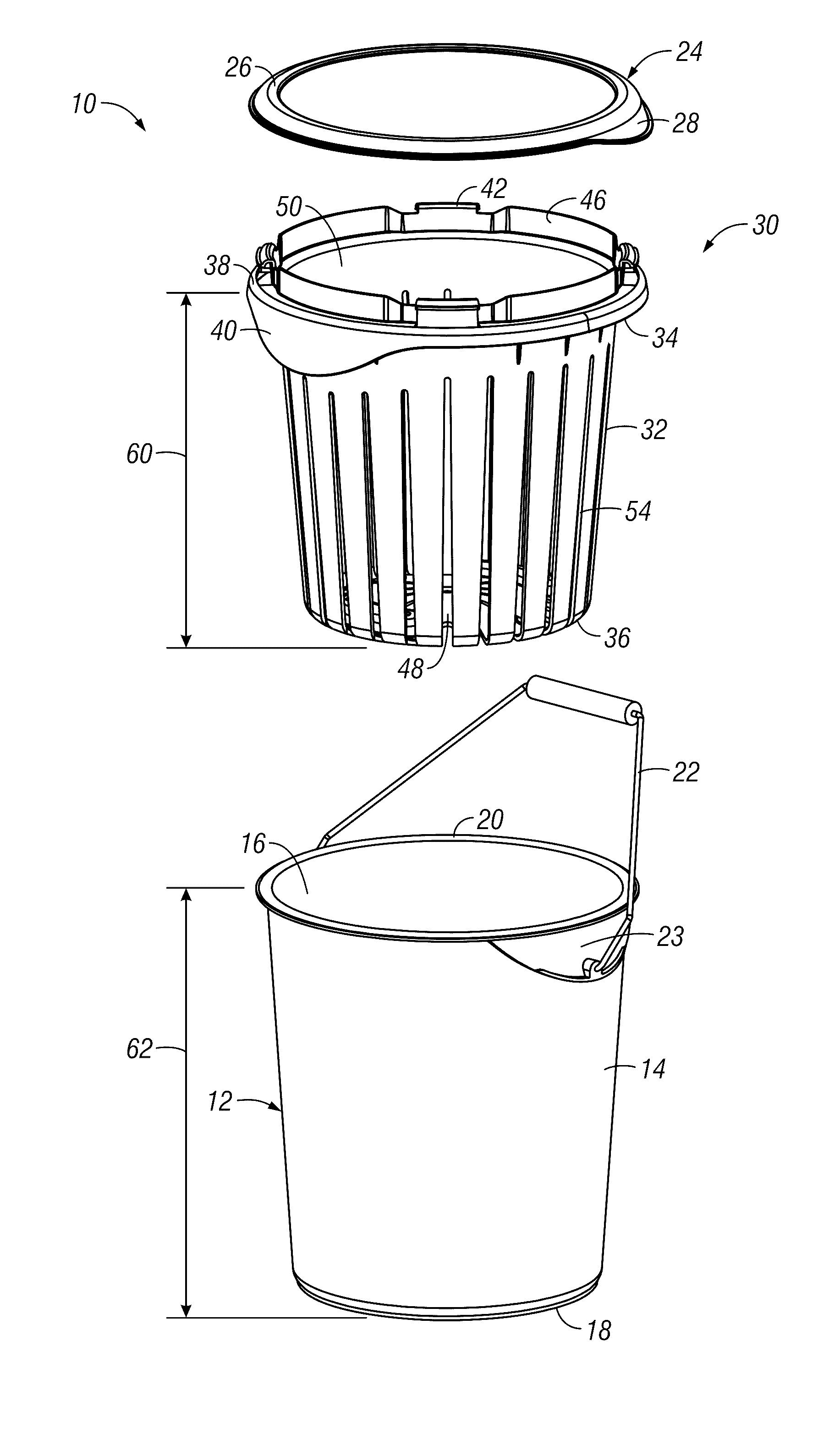 Slotted basket for the soaking and straining of towels, cloths, and other hard surface items