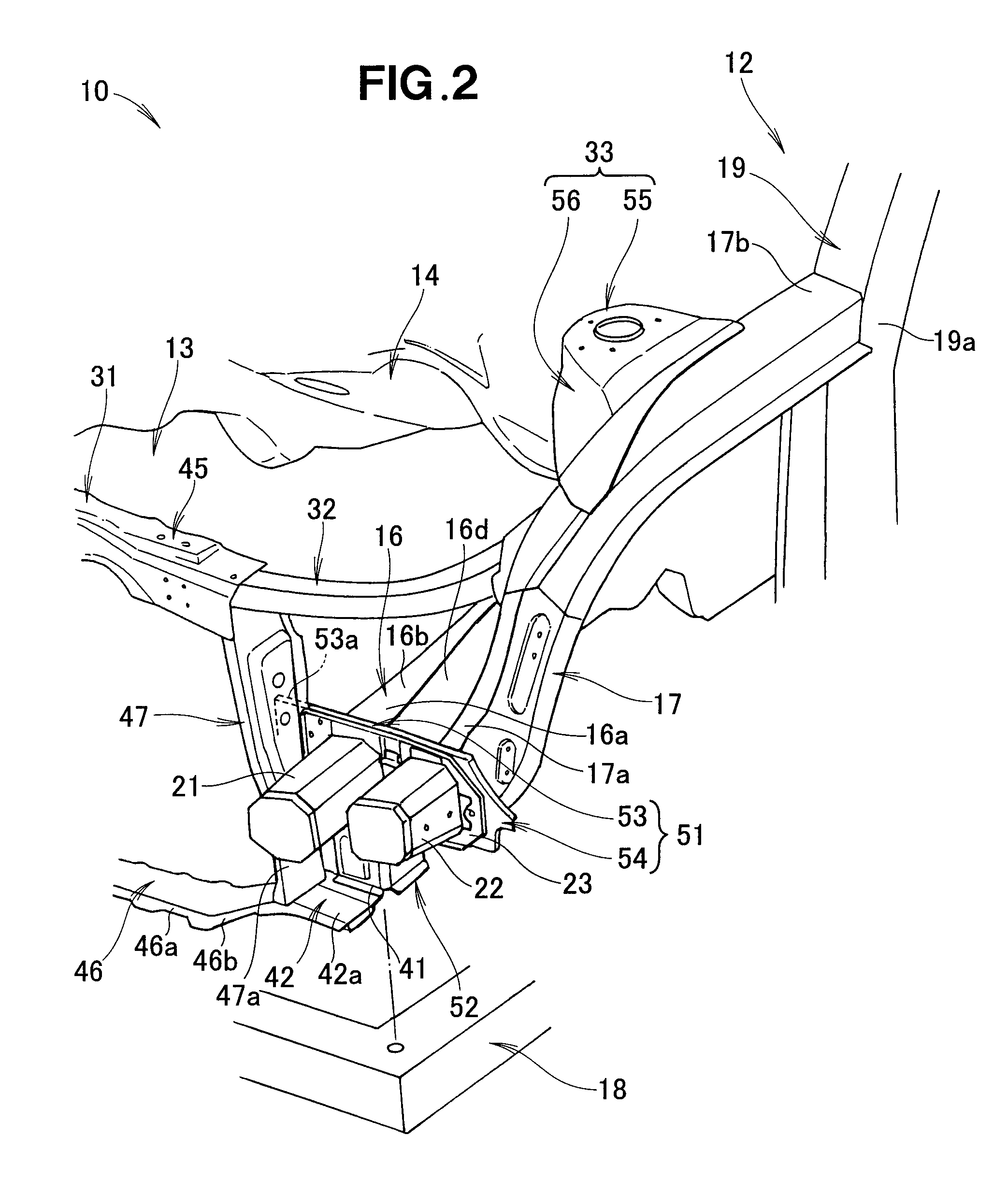 Structure of front section of vehicle body