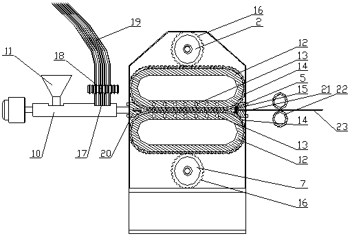 Crawler-type mixing device for long fiber reinforced thermoplastic composite material