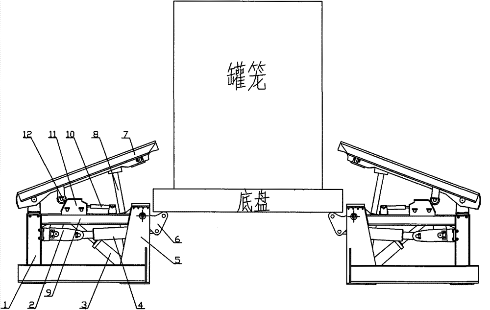 A tank-supporting and stabilizing device with a connecting rod mechanism and a support and protection platform