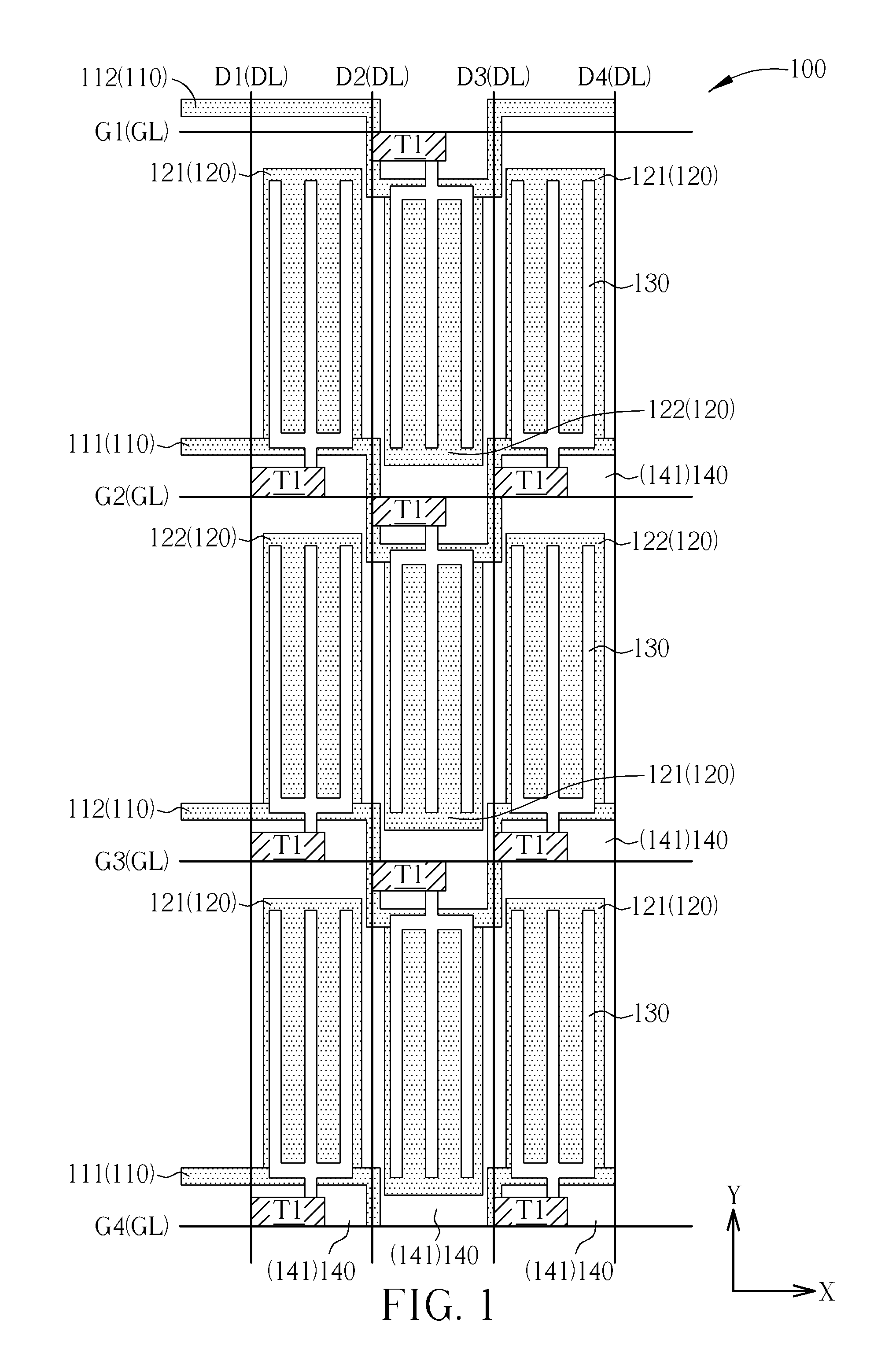 Pixel array of fringe field switching liquid crystal display panel and driving method thereof