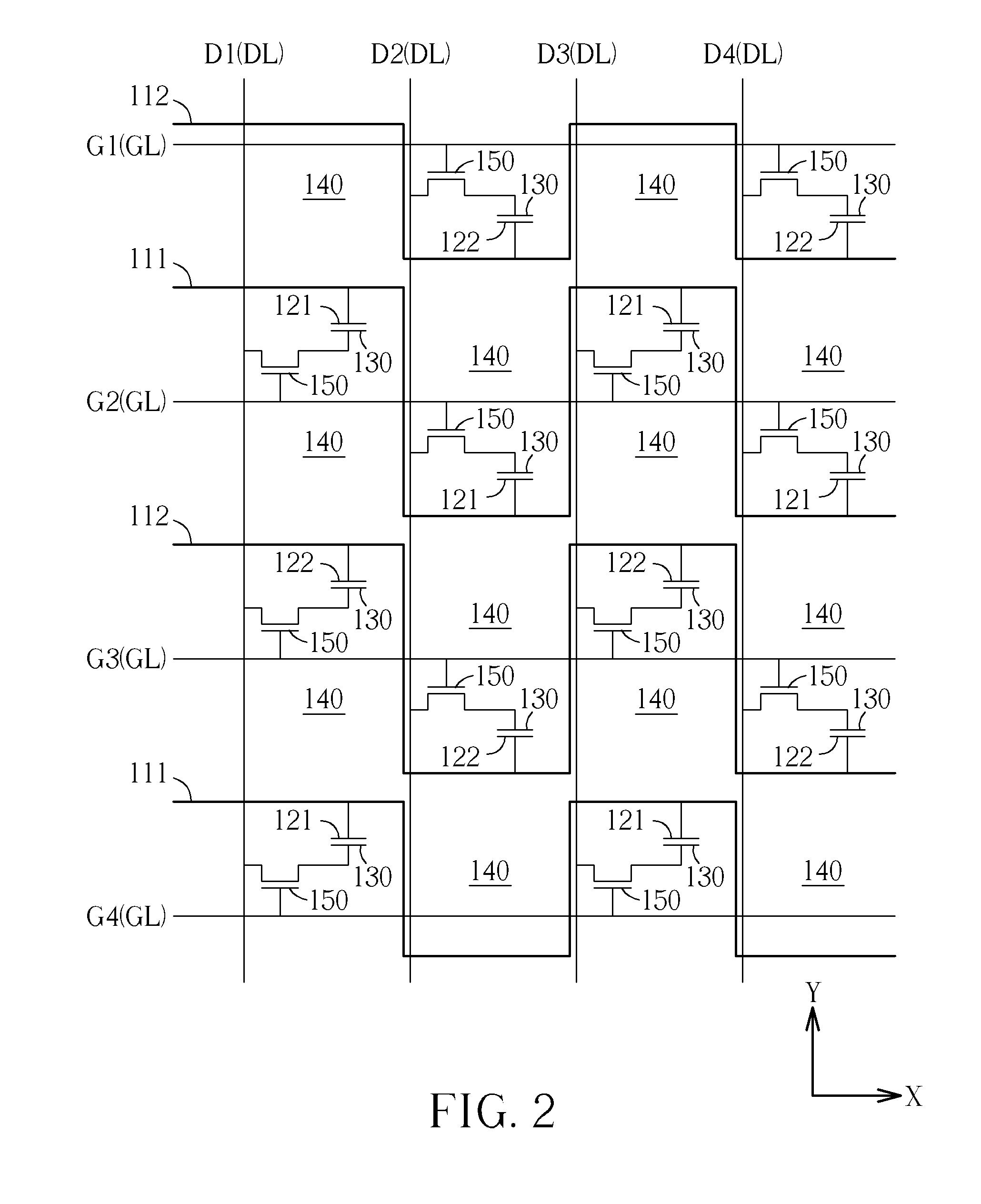 Pixel array of fringe field switching liquid crystal display panel and driving method thereof