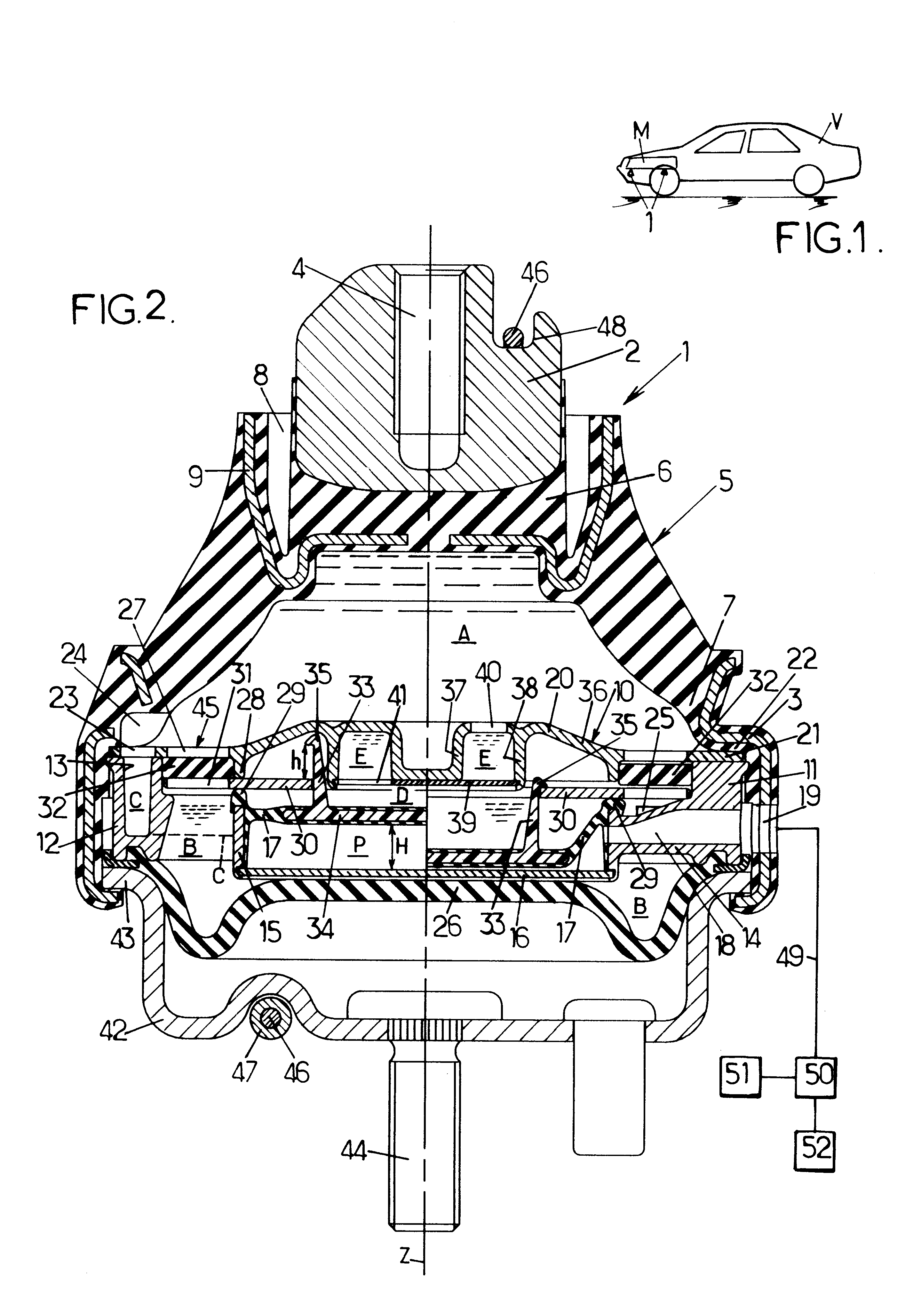 Method of damping vibration, active hydraulic anti-vibration mount and vehicle including such a mount