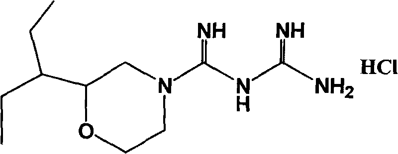 Hydrochloric acid 2-(1-ethyl propyl) moroxydine, preparation method and application thereof