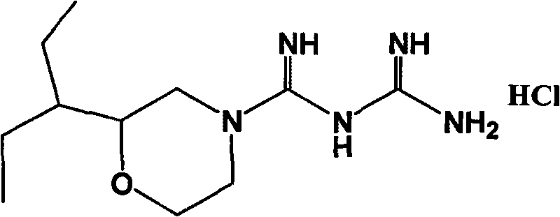 Hydrochloric acid 2-(1-ethyl propyl) moroxydine, preparation method and application thereof