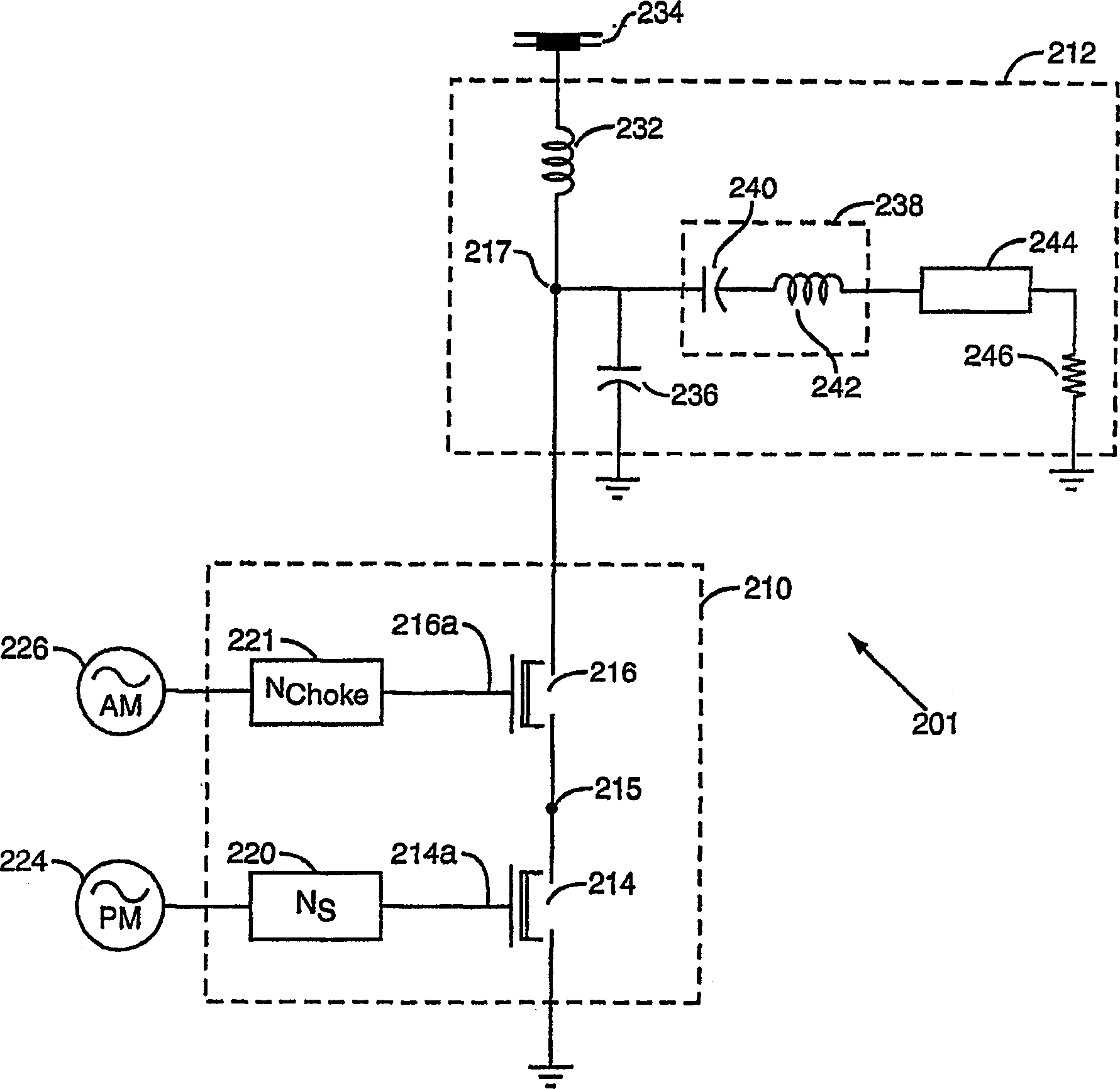 Triple class E. Doherty amplifier topology for hight efficiency signal transmitters