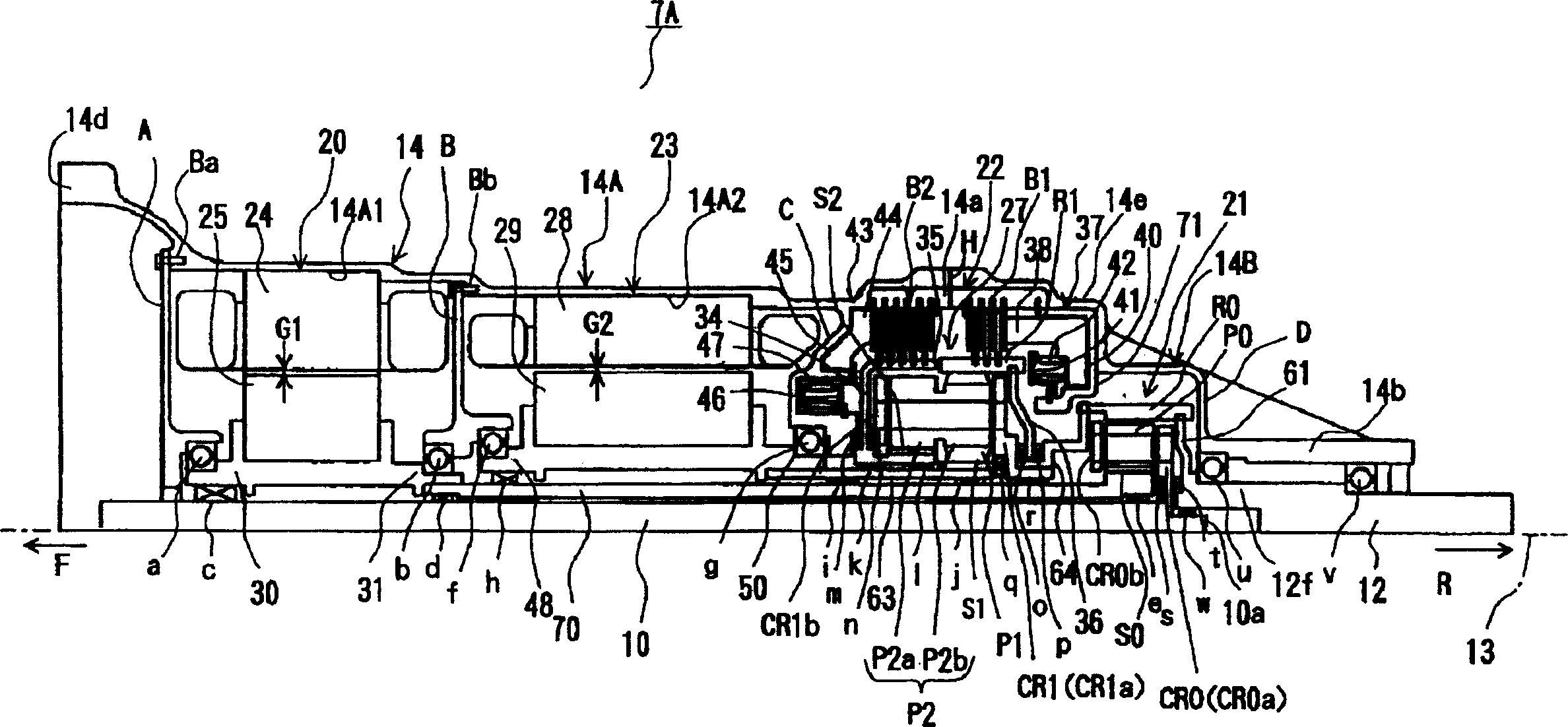 Hybrid drive device and automobile with device mounted thereon