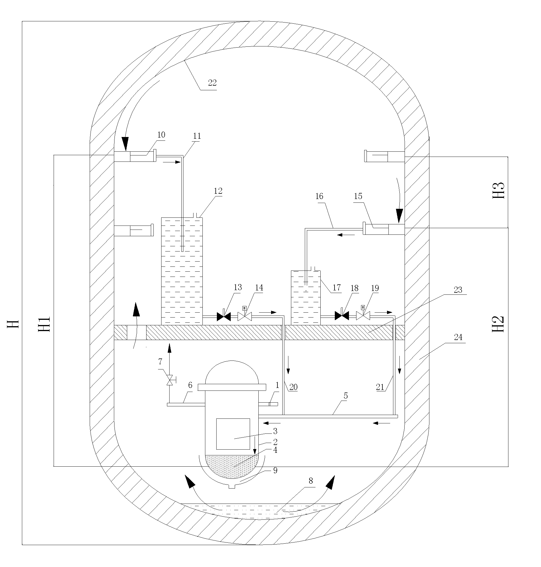 Passive containment shell condensed water injection system