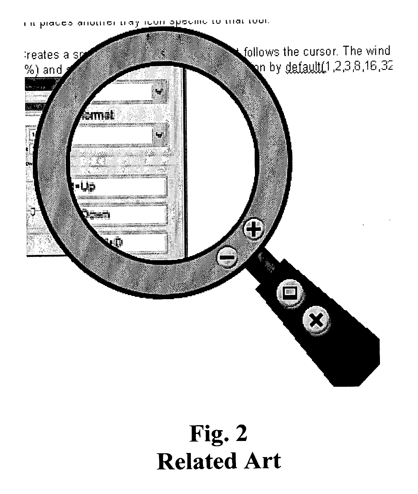 Virtual magnifying glass with on-the fly control functionalities