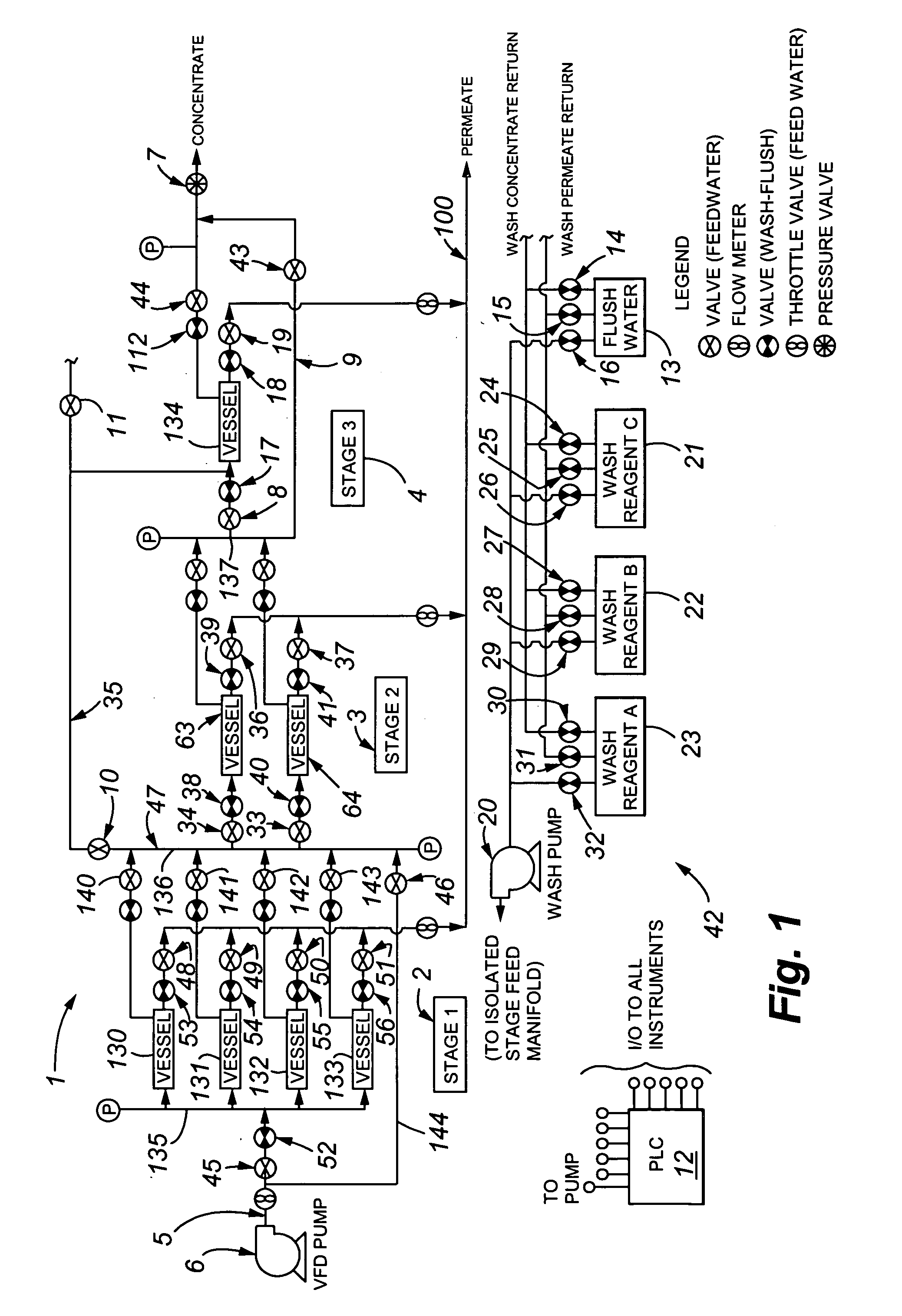 Continuous production membrane water treatment plant and method for operating same