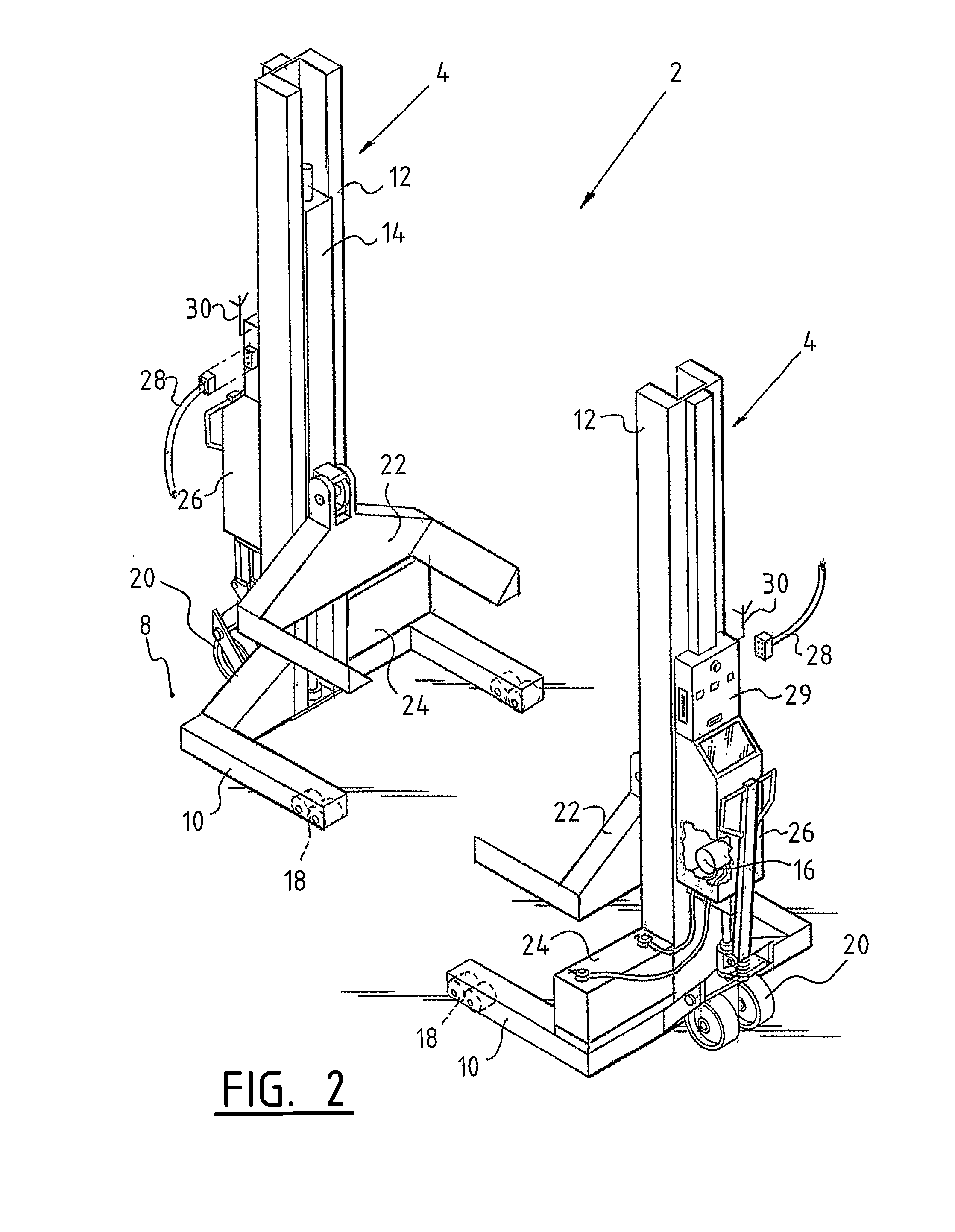 System with position-determination for lifting columns, and method therefor