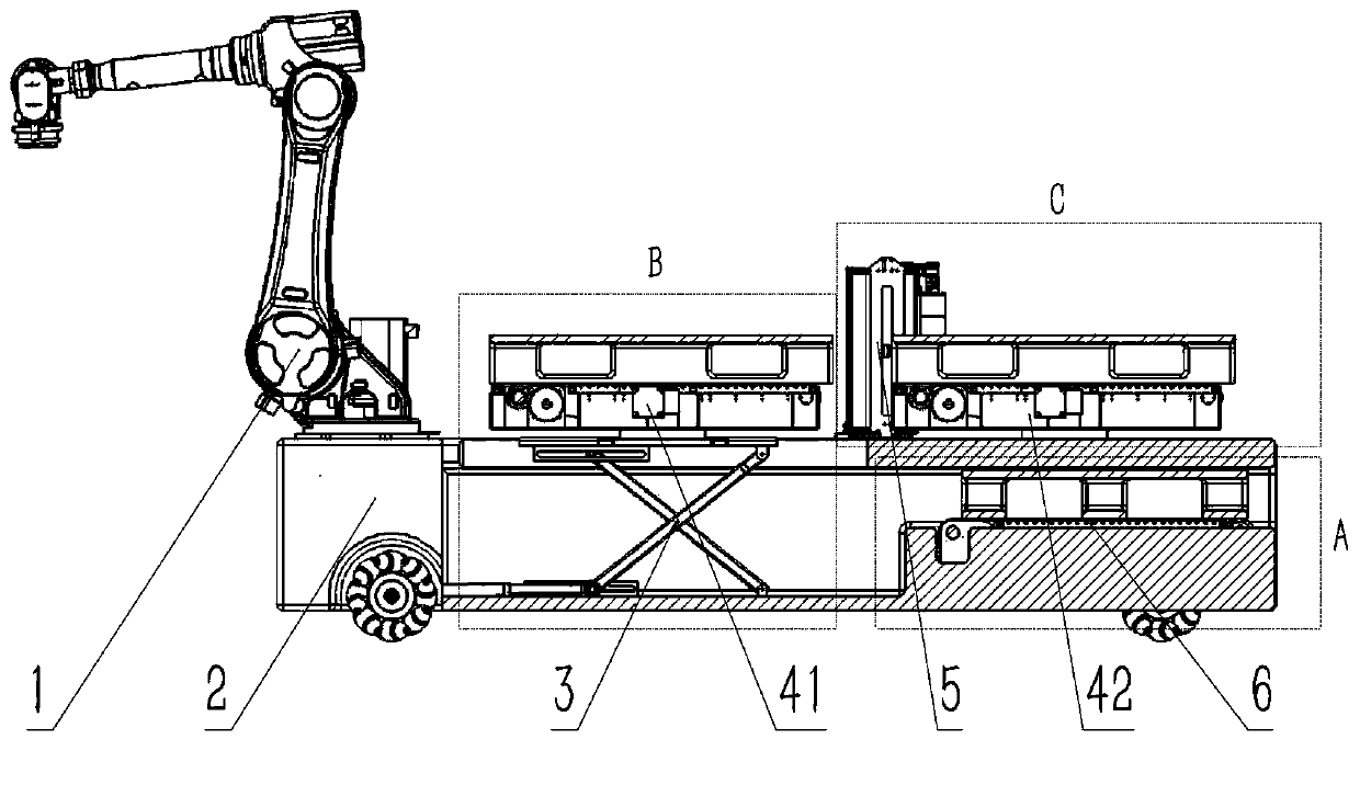 Compact loading and unloading mobile robot and loading and unloading method
