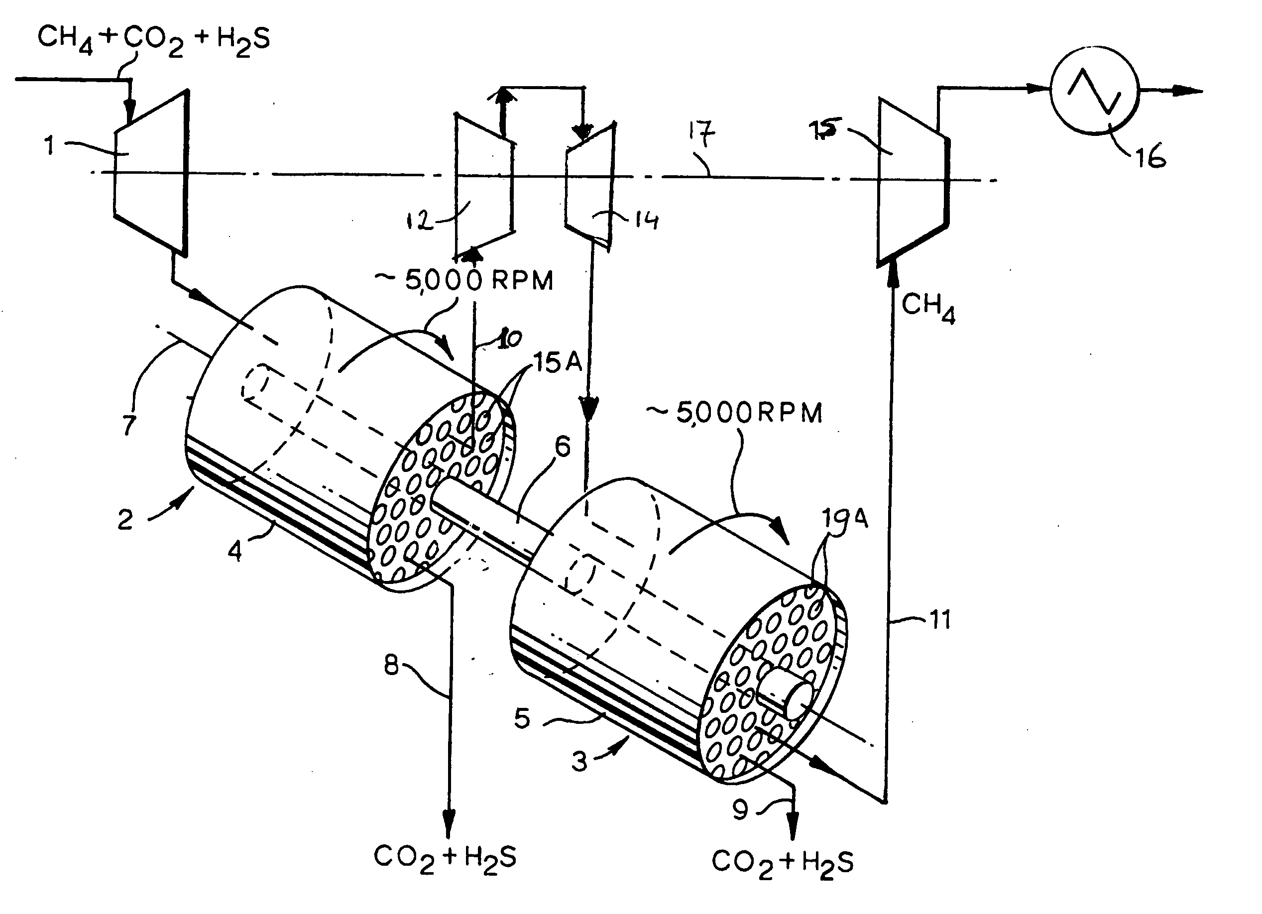 Method for removing contaminating gaseous components from a natural gas stream