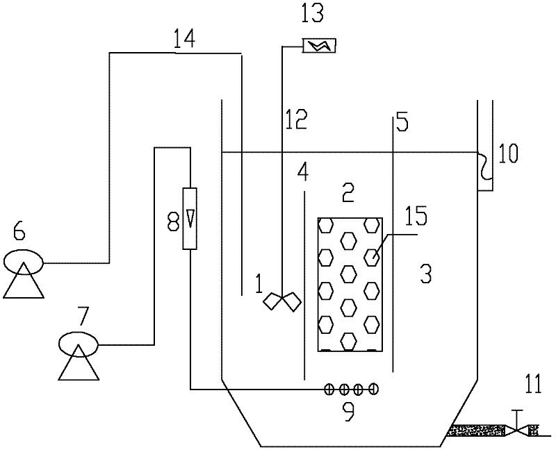 Device and method for treating ammonia nitrogen wastewater by using dioxygen biological filler