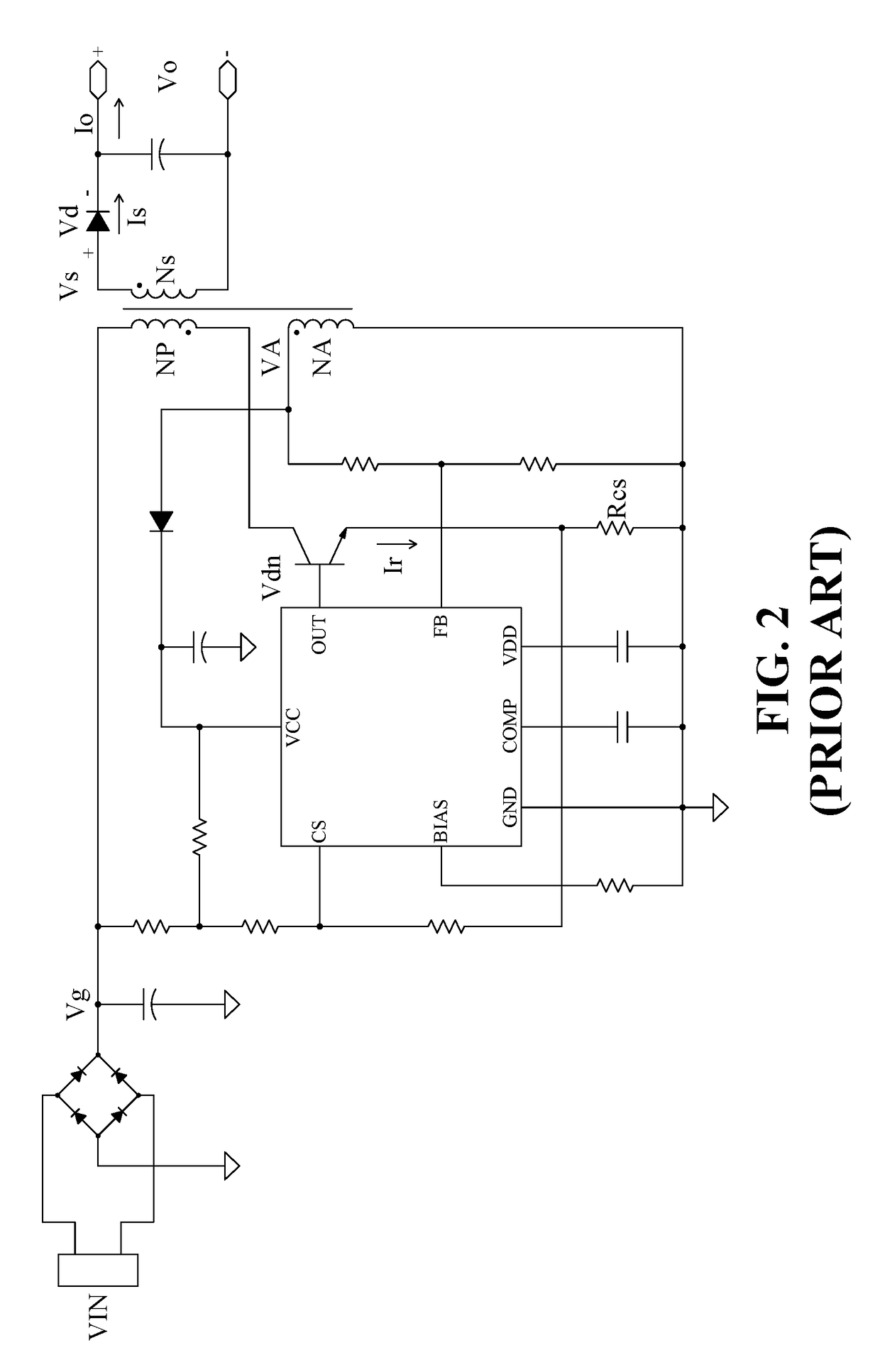 Flyback converter with no need for the auxiliary winding