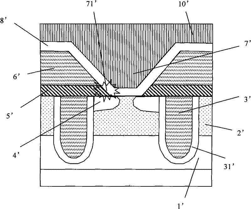 Power metal oxide semiconductor field effect transistor (MOSFET) device with tungsten spacing layer in contact hole and preparation method thereof