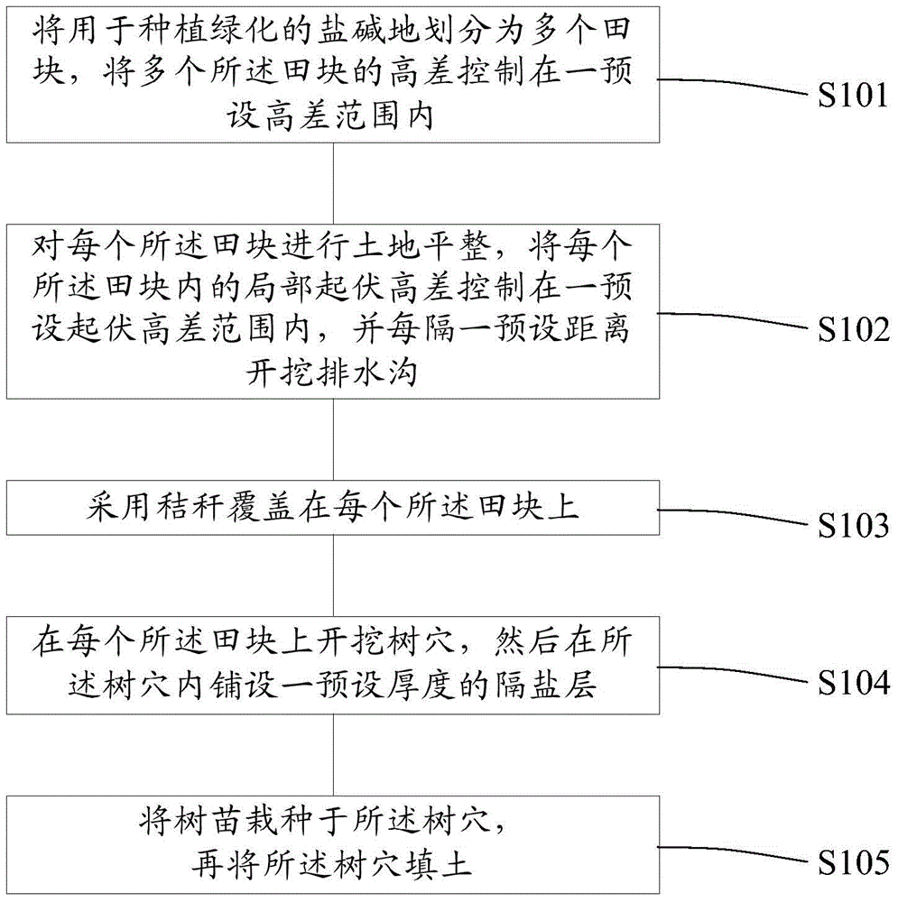 Method applicable to saline-alkali soil planting afforestation