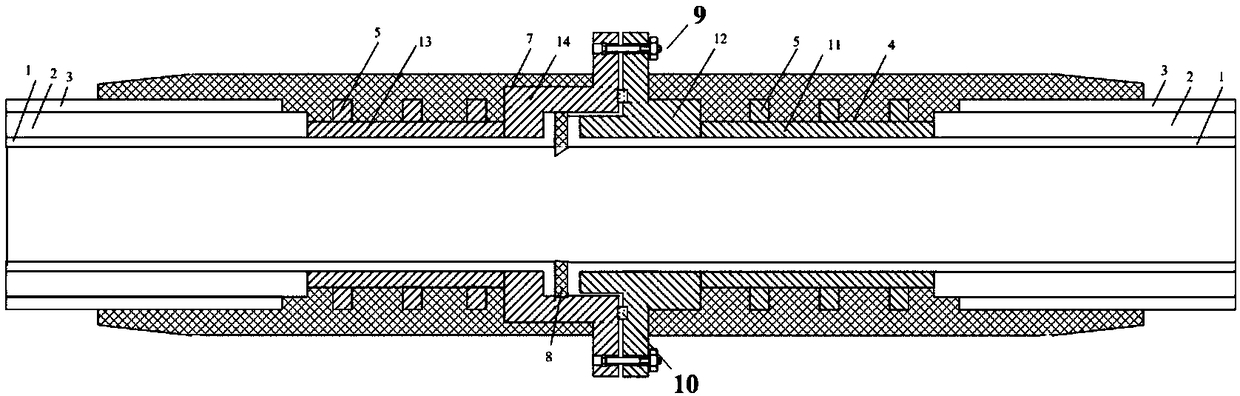 Connecting joint of fiber enhanced thermoplastic plastic composite continuous pipe and method