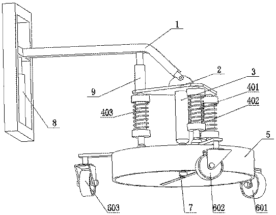 Orchard multi-directional profiling mowing device based on spring pneumatic push rod